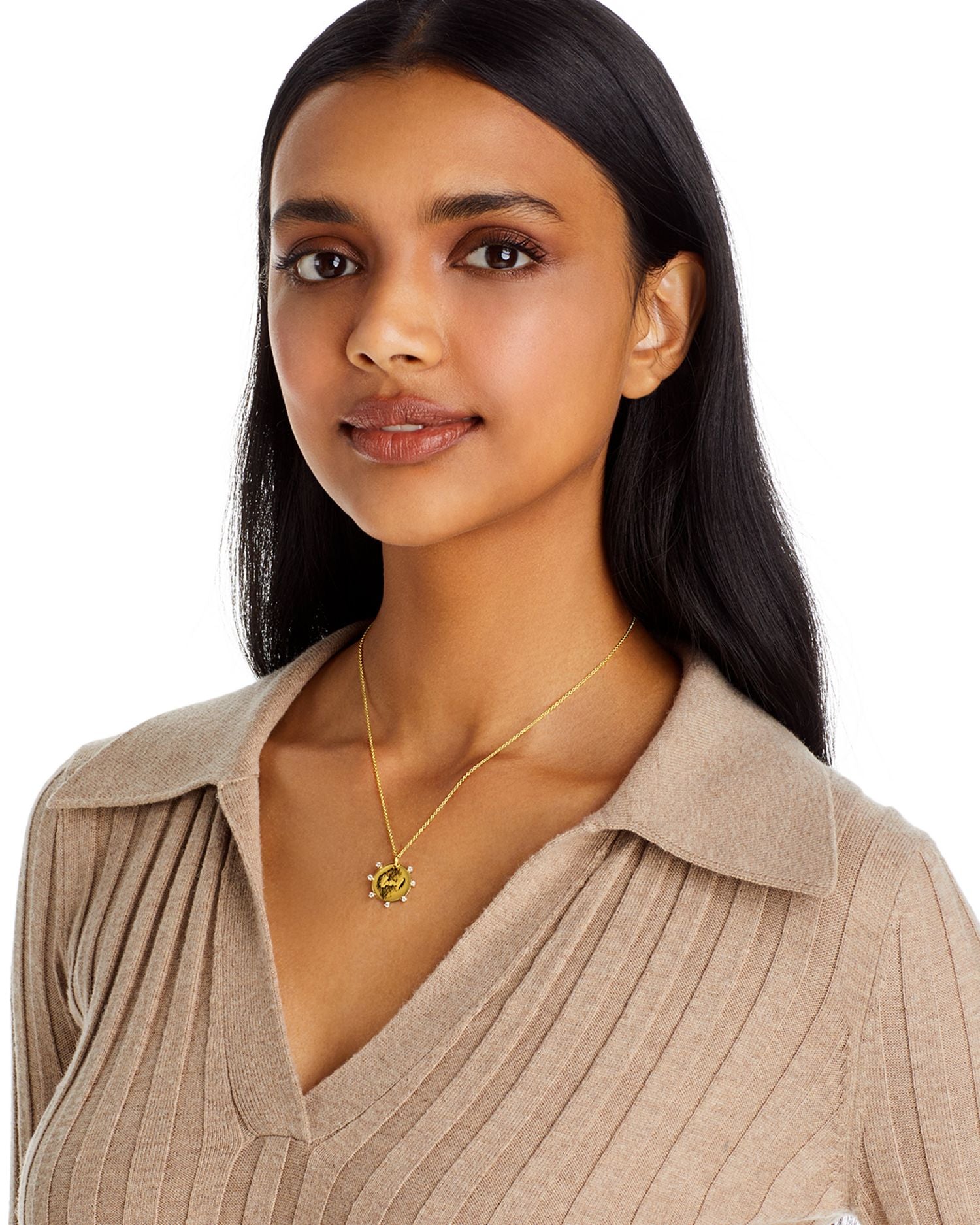 14K Yellow Gold Tender Tokens Diamond 'Loved' Disc Pendant Necklace, 16-18'