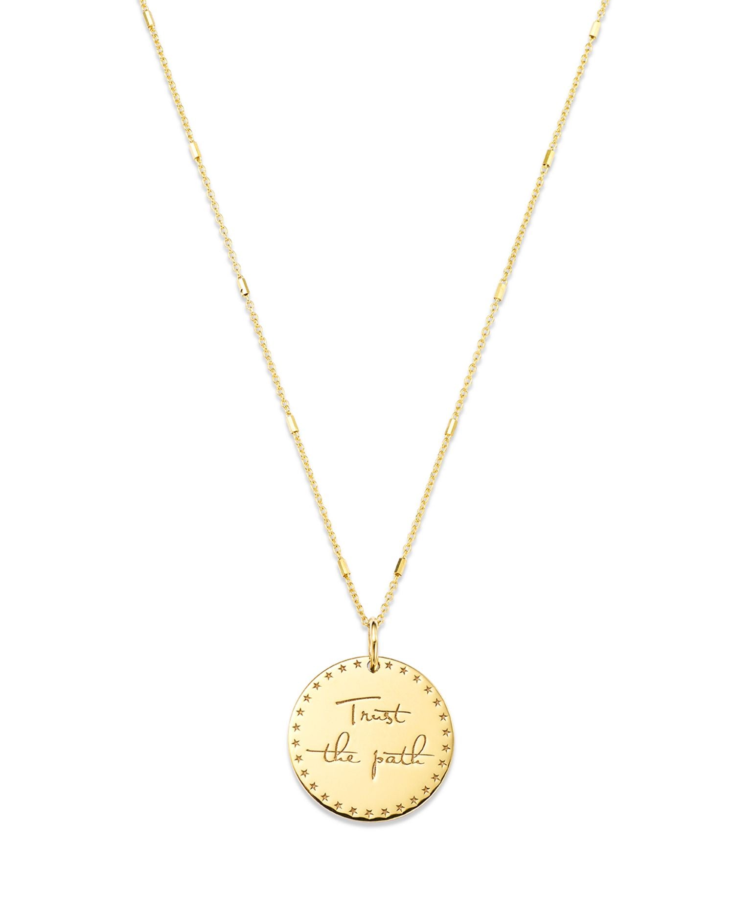 14K Yellow Gold Mantra 'Trust the Path' Disc Pendant Necklace, 20'