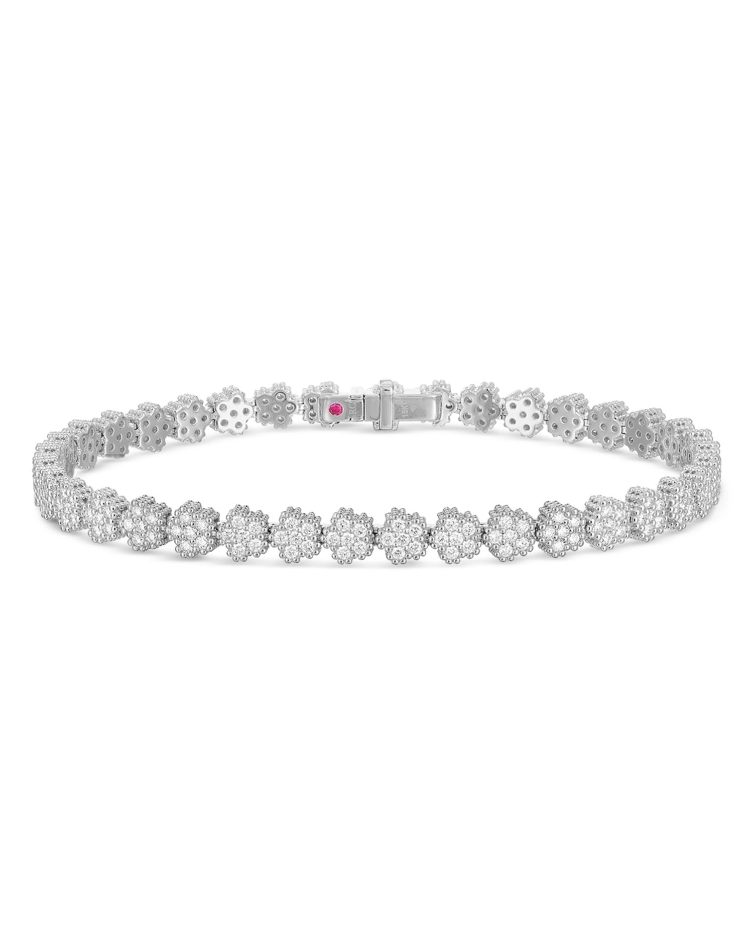 18K White Gold Daisy Diamond Flower Cluster Link Bracelet - Exclusive