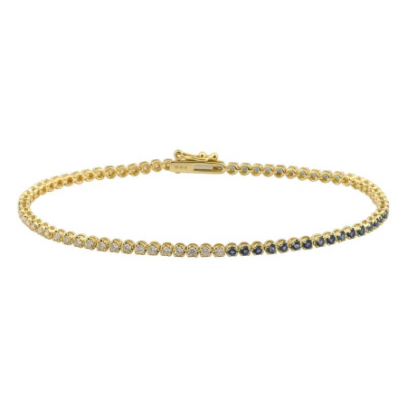 Gold Half Diamond Half Blue Sapphire Tennis Bracelet