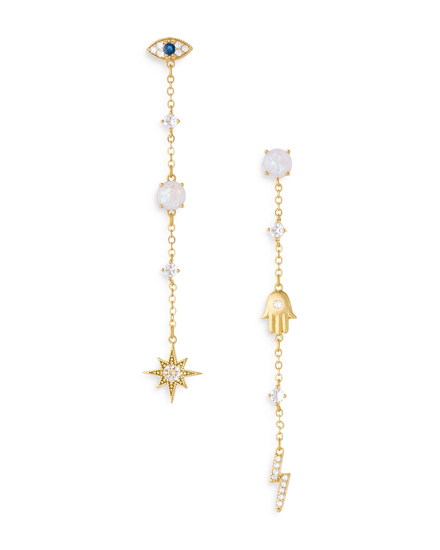 Linear Charm Drop Earrings in 18K Gold Plated