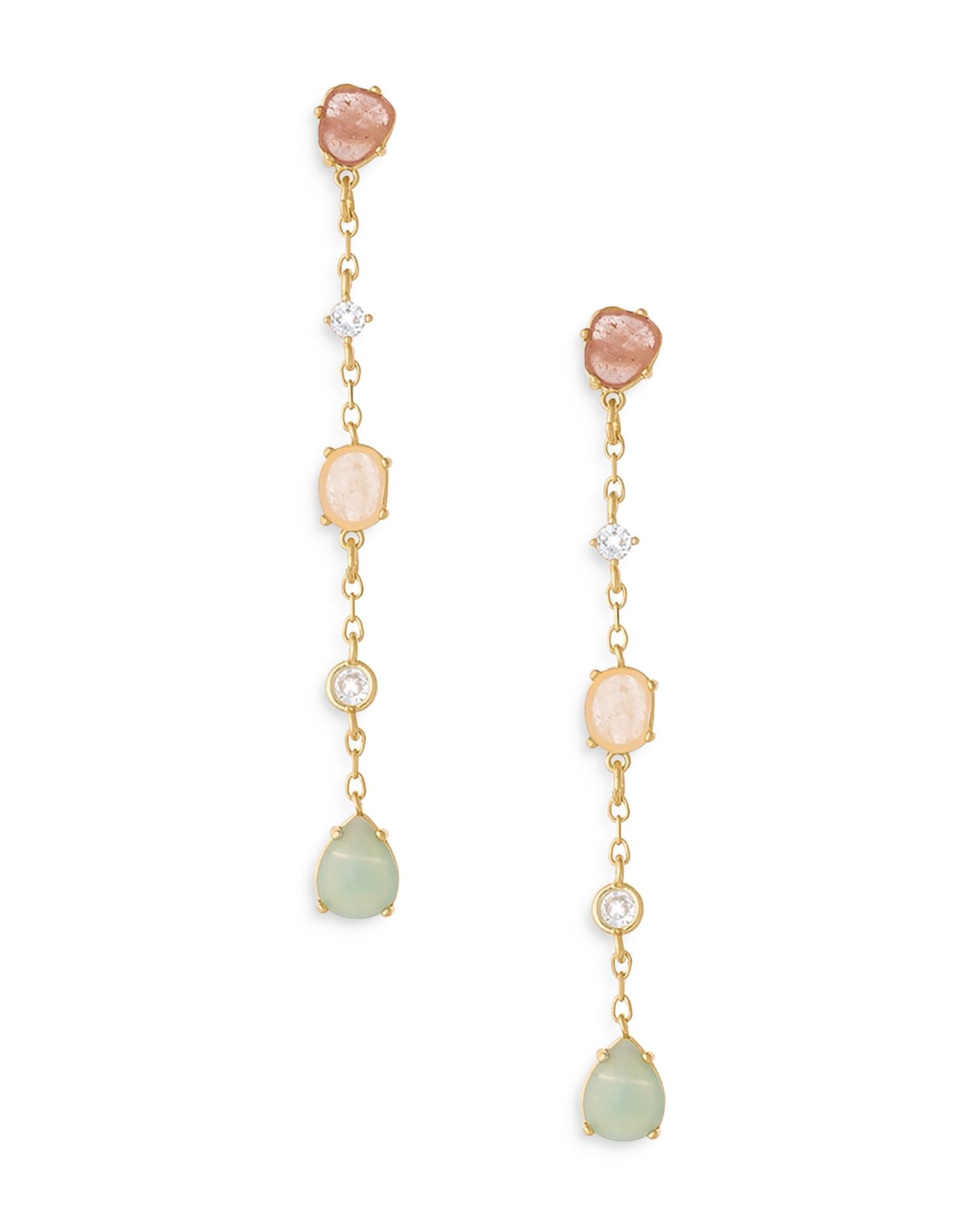 Earth Stone Mixed Crystal Linear Drop Earrings in 18K Gold Plated