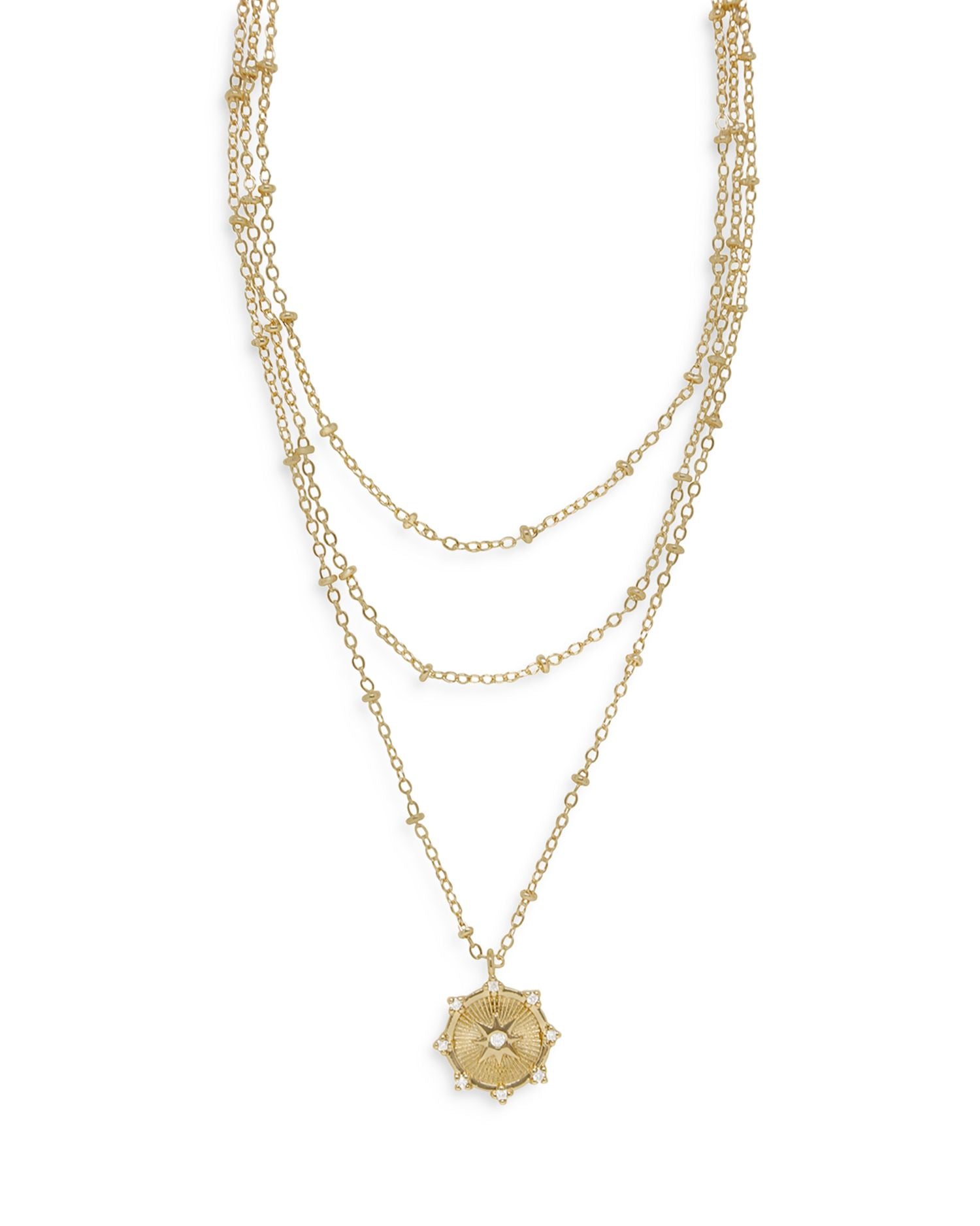 Compass Keepsake Layered 18K Gold Plated Necklace, 14-17'