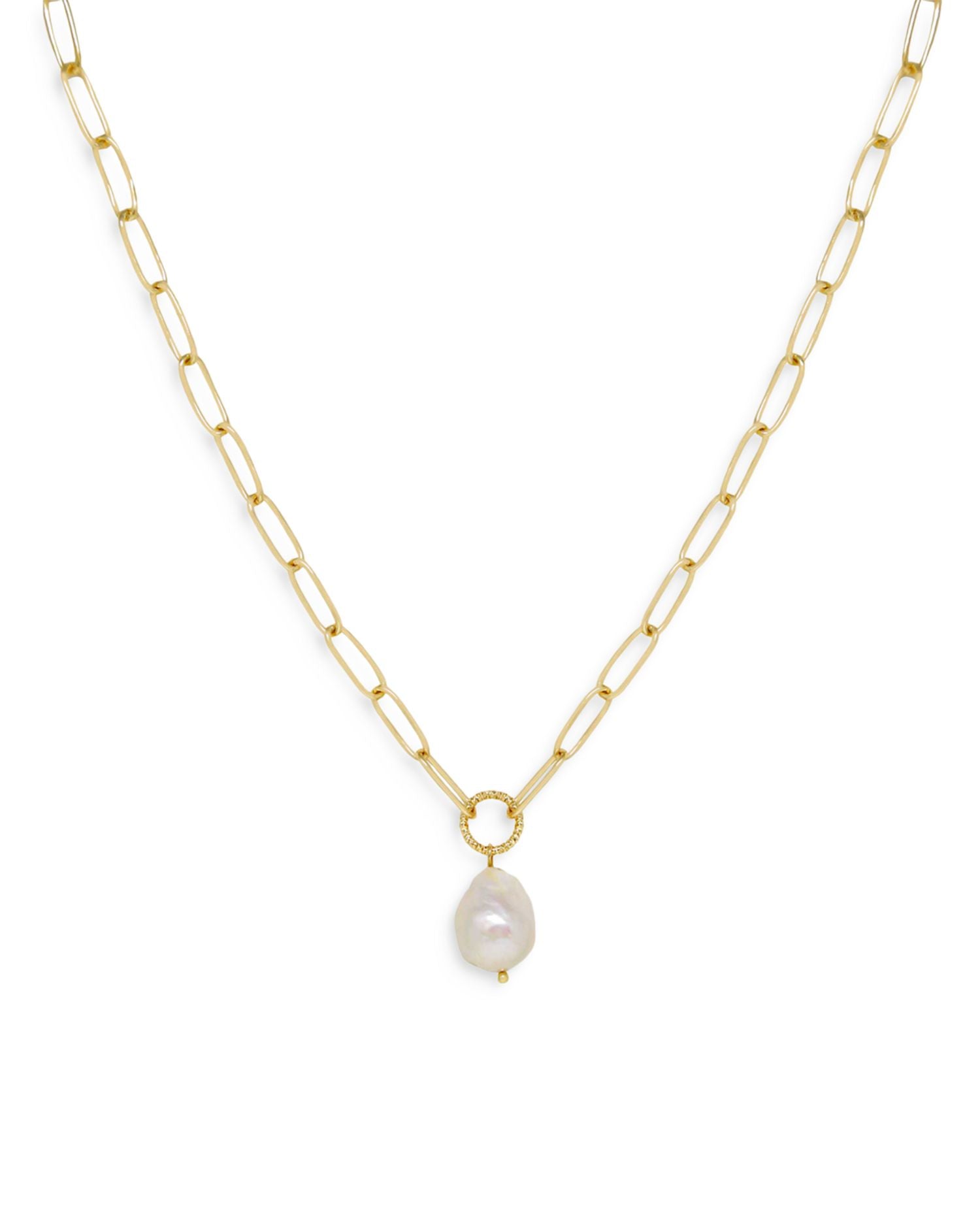 Single Freshwater Pearl Open Links 18K Gold Plated Chain Necklace, 15'