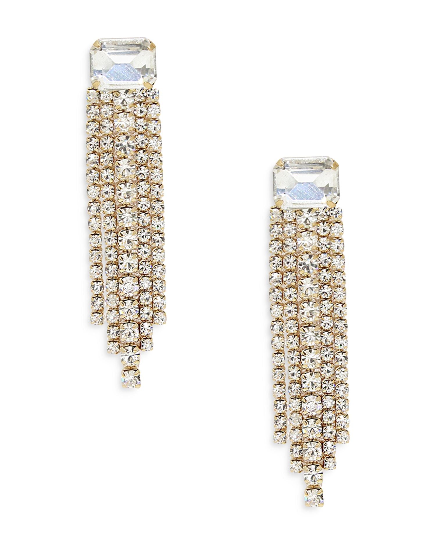 Embellished Fringe Drop Earrings in 18K Gold Plate