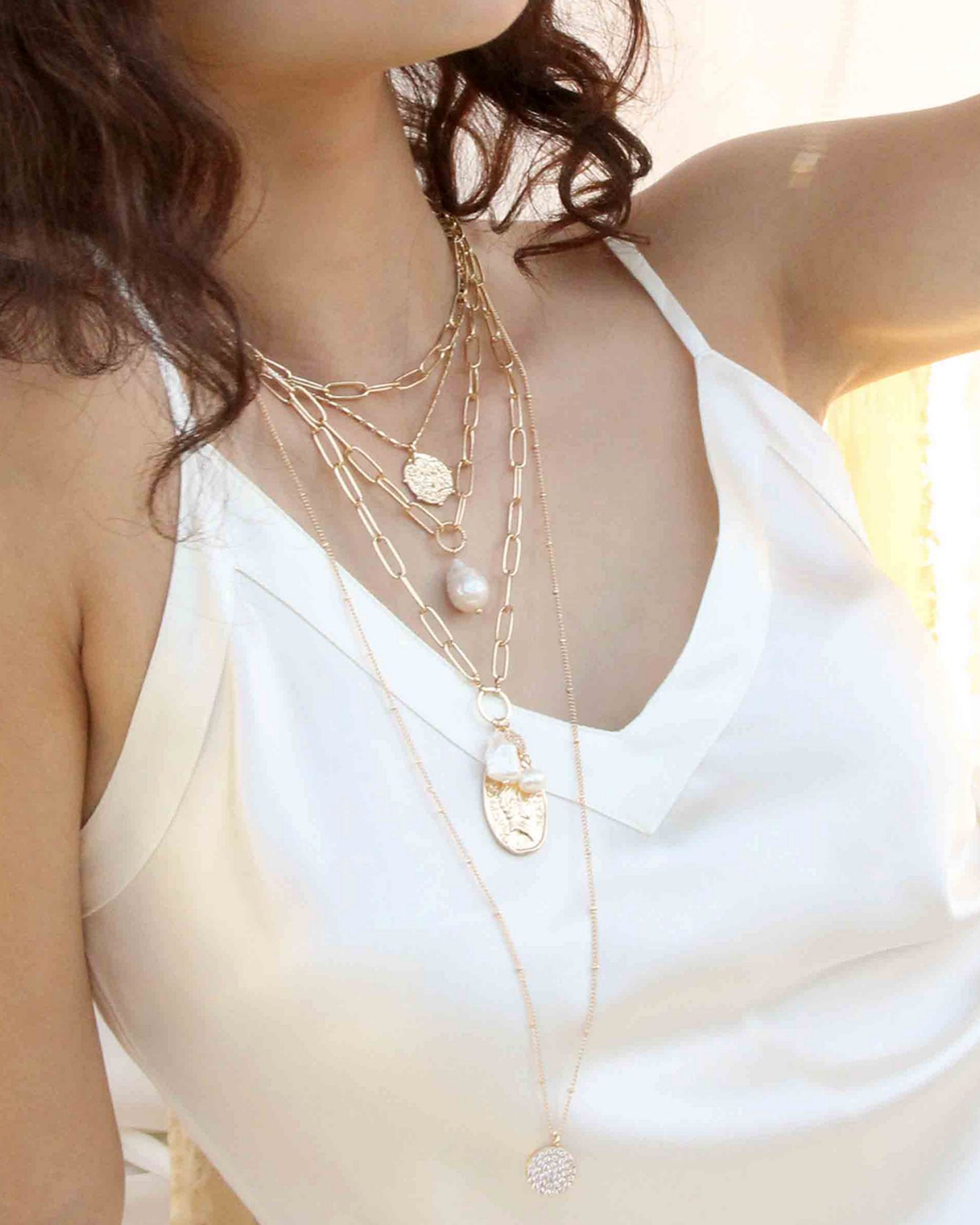 Single Freshwater Pearl Open Links 18K Gold Plated Chain Necklace, 15'