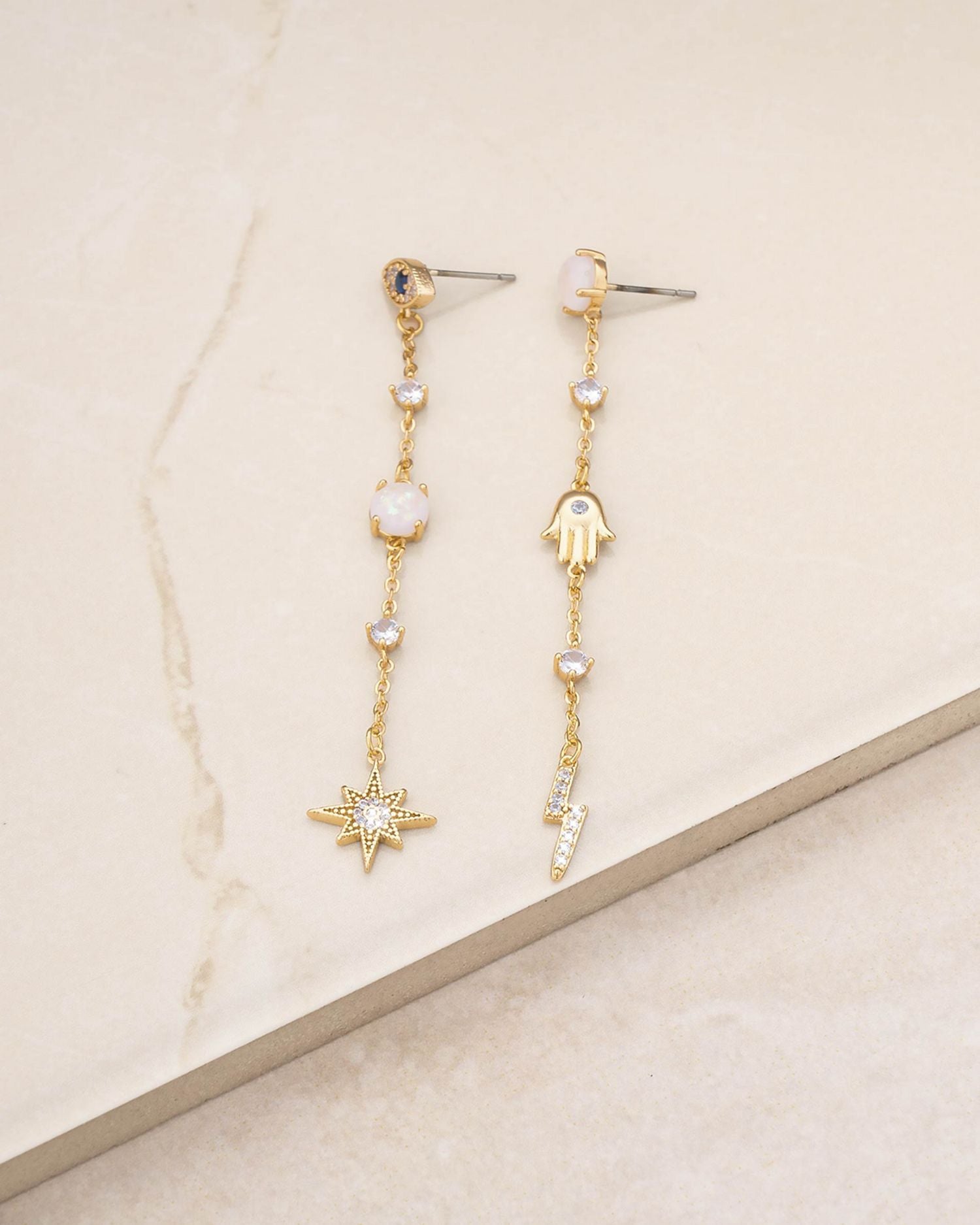 Linear Charm Drop Earrings in 18K Gold Plated