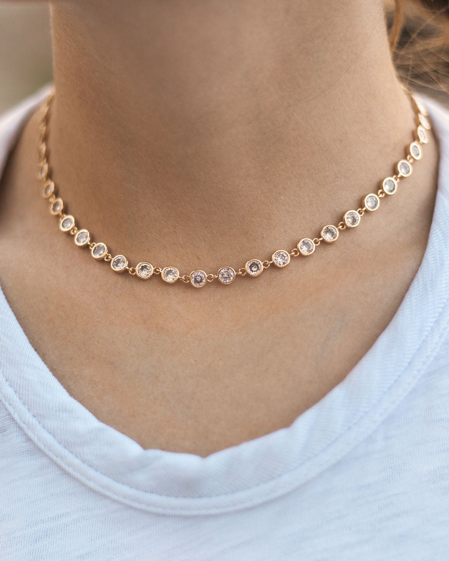 Bezel Choker Necklace in 18K Gold Plate, 12"