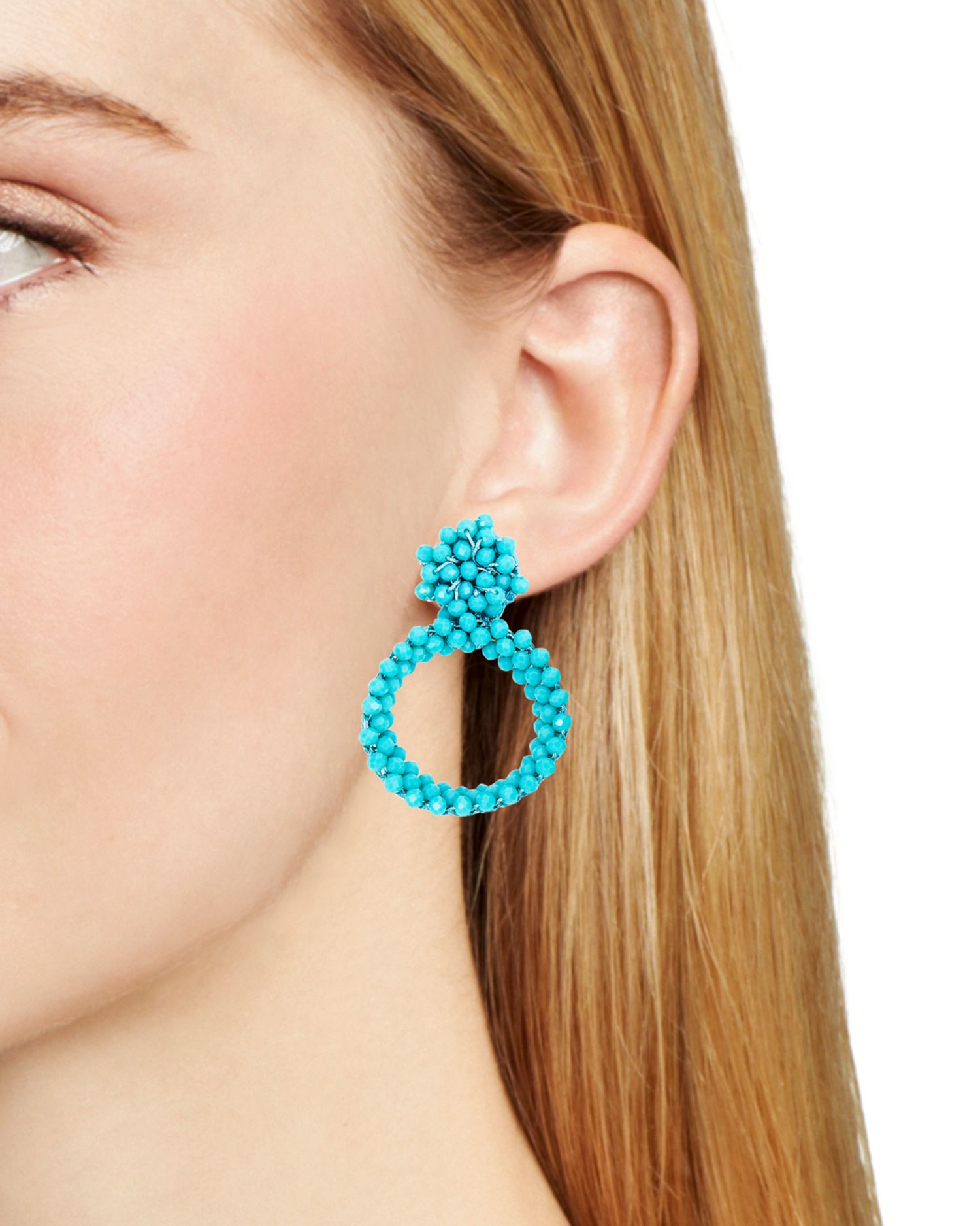 Beaded Hoop Drop Earrings - Exclusive
