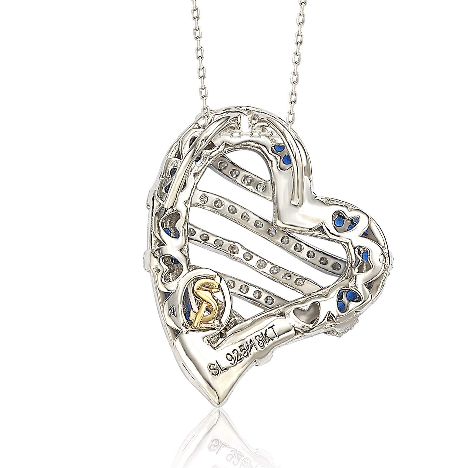 Suzy Levian Sterling Silver Blue & White Sapphire and Diamond Accent Wrapped Heart Pendant