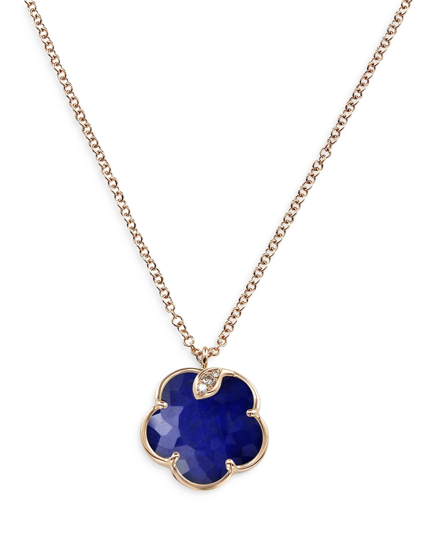 18K Rose Gold Petit Joli Lapis Doublet & Diamond Floral Pendant Necklace, 16.5'
