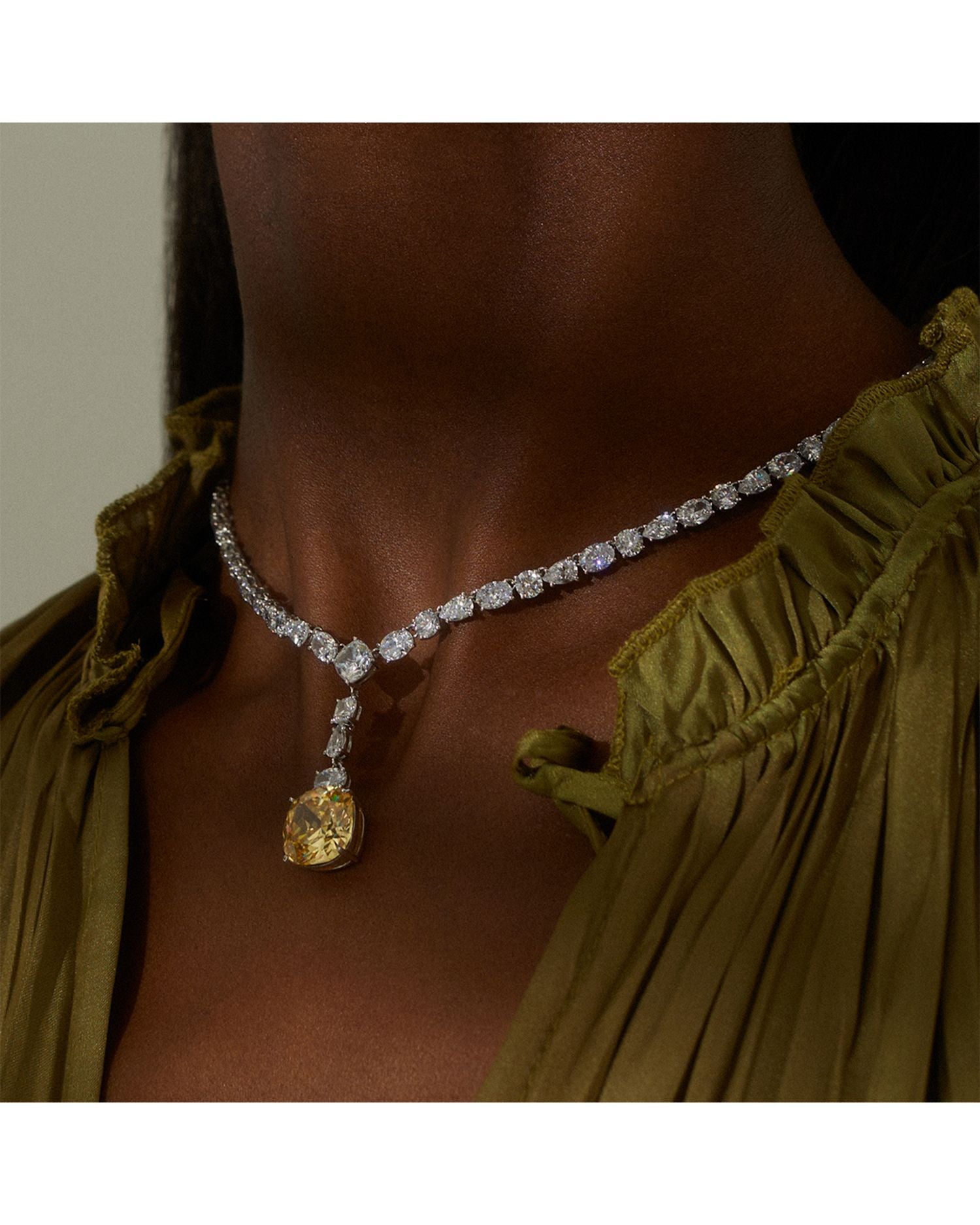 Soleil Cubic Zirconia Adjustable Y Necklace in Rhodium Plated, 15"-17"