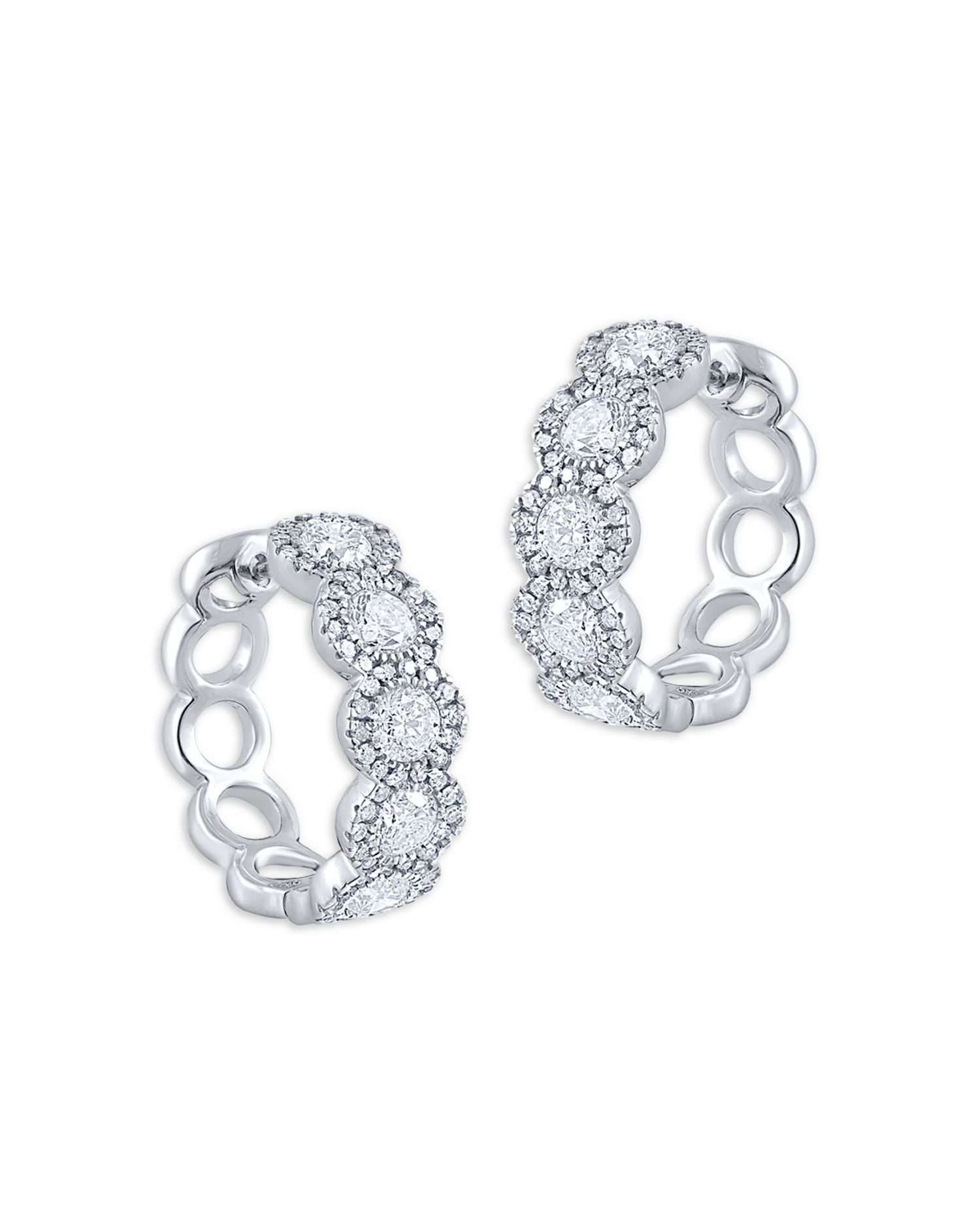 Diamond Halo Hoop Earrings in 14K White Gold, 3.0 ct. t.w. - Exclusive