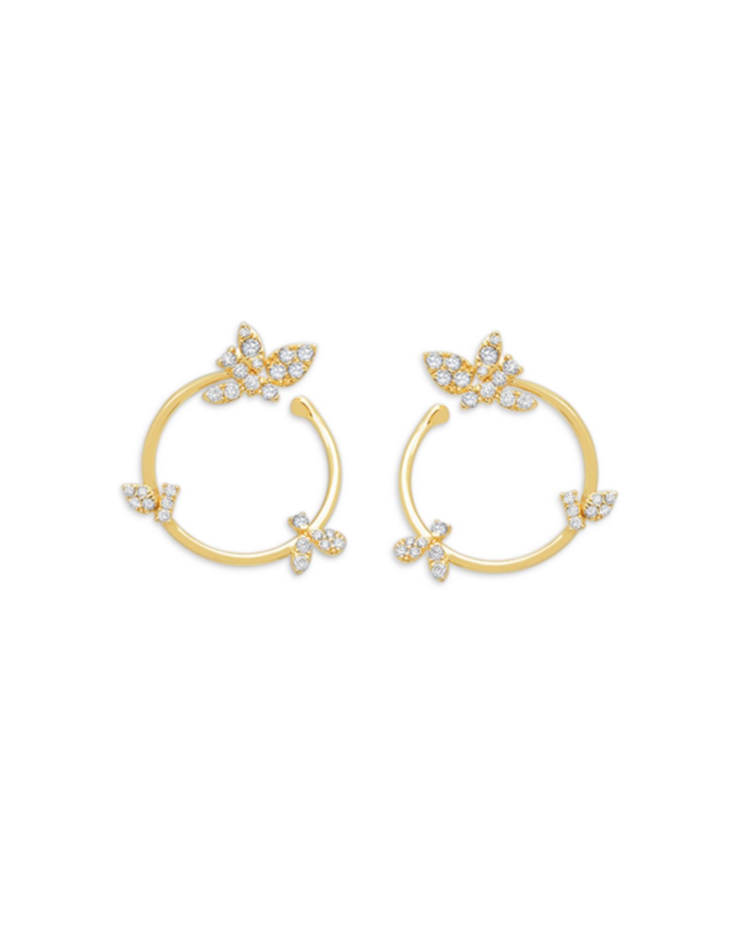 18K Yellow Gold Natura Diamond Bird Forward Facing Hoop Earrings