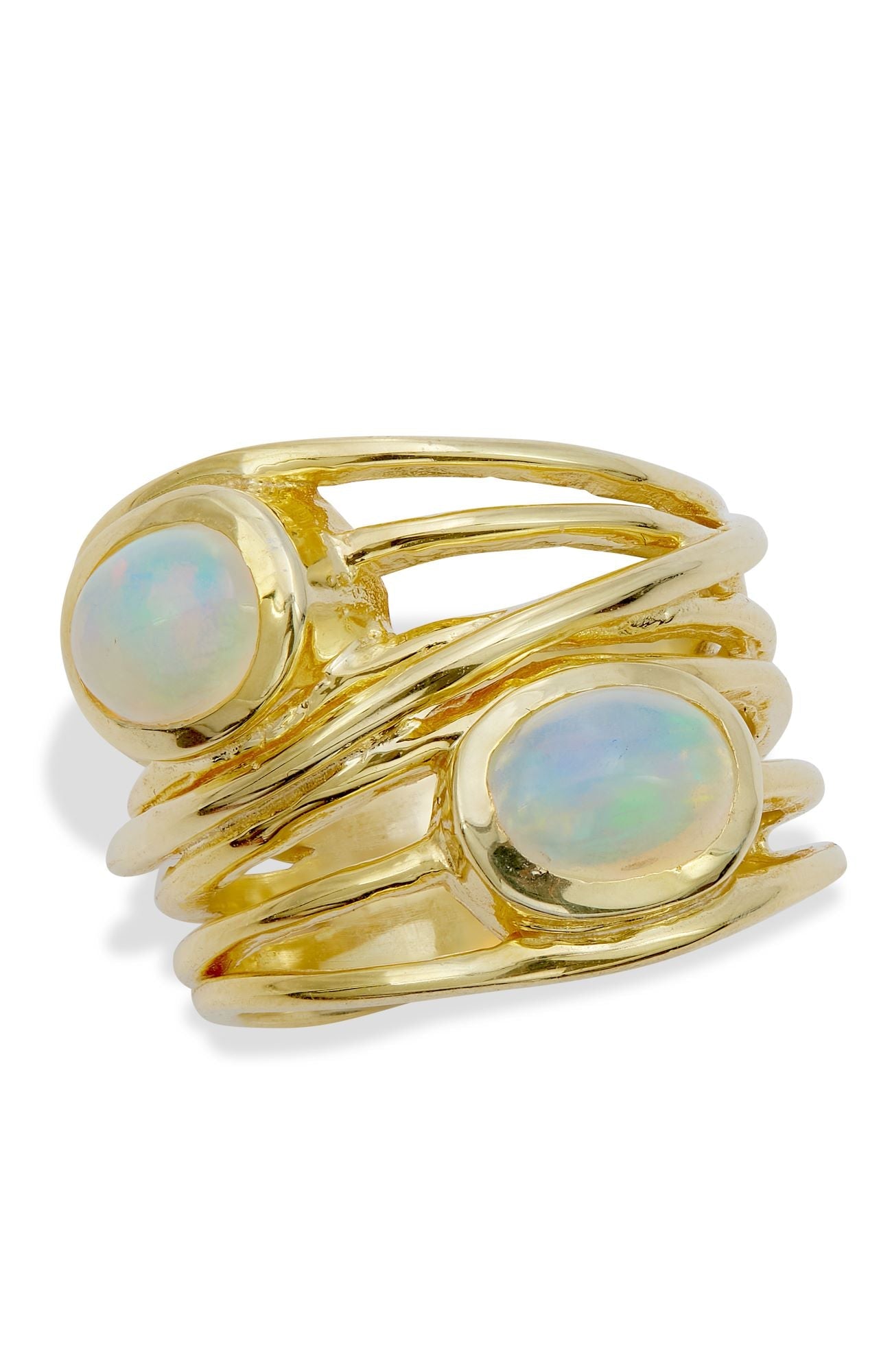 18K GOLD PLATED OVER STERLING SILVER DOUBLE OPAL RING
