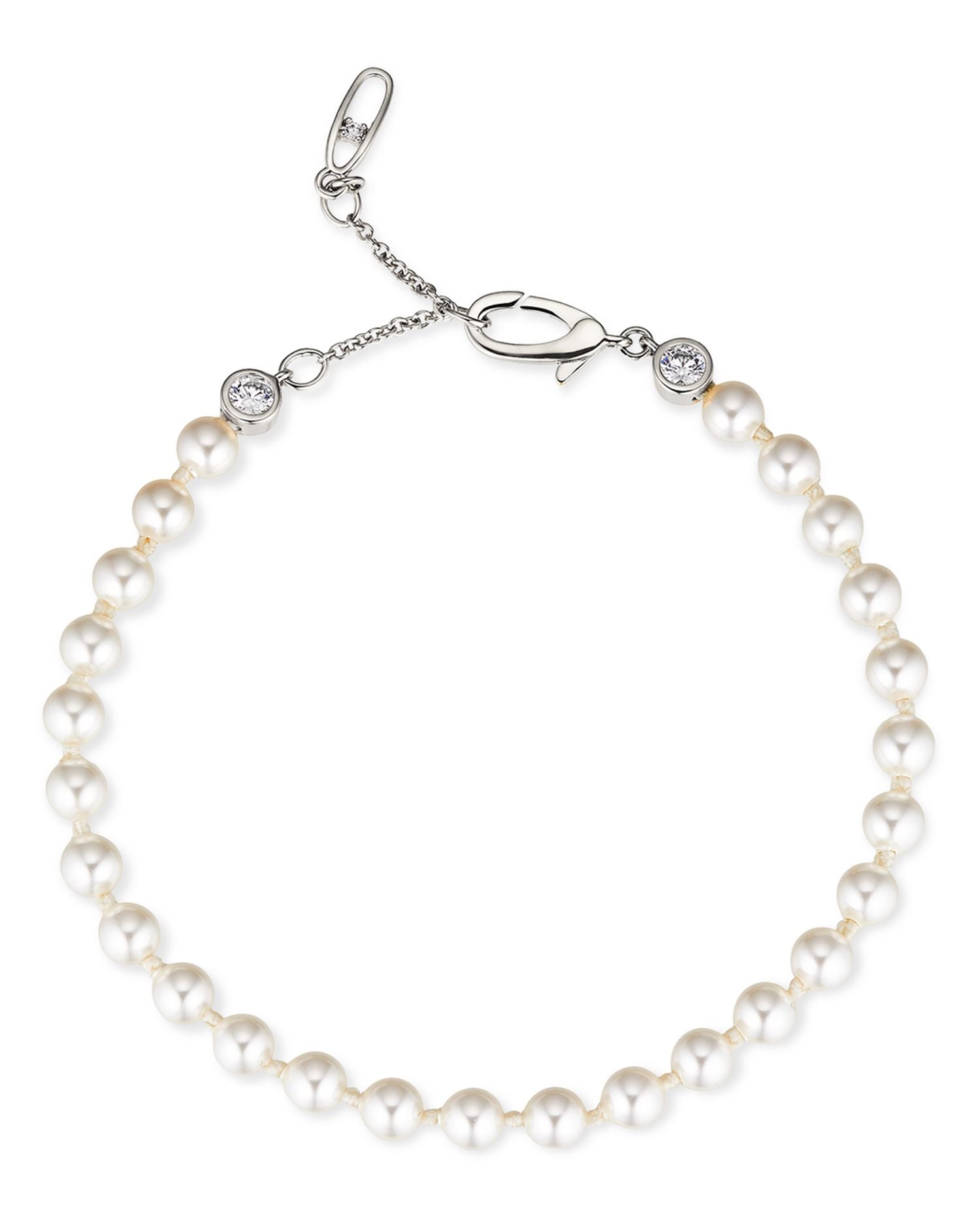 Cubic Zirconia & Nacre Pearl Flex Bracelet in 18K Gold Plated