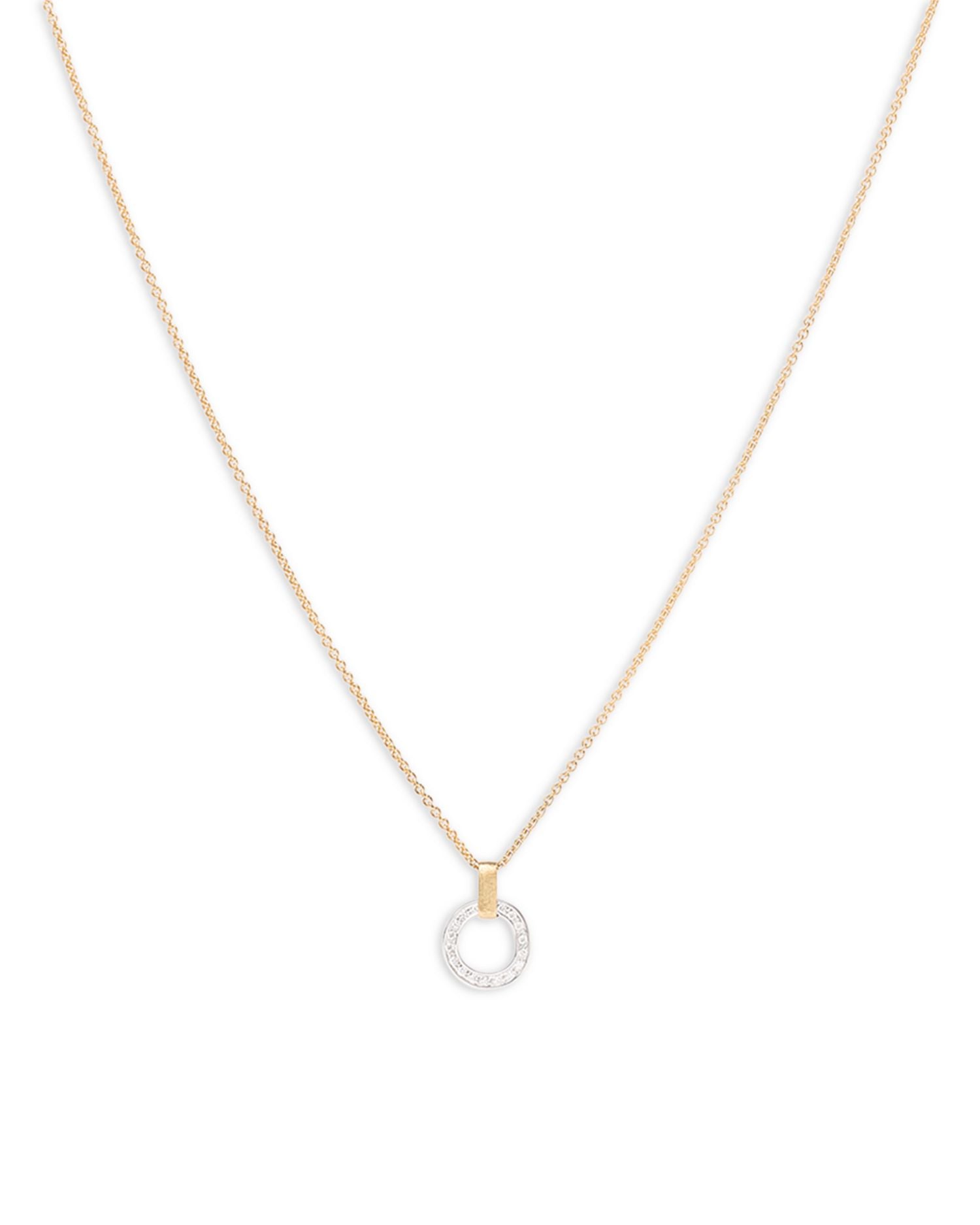 18K White & Yellow Gold Jaipur Link Diamond Flat Circle Pendant Necklace, 16.5'