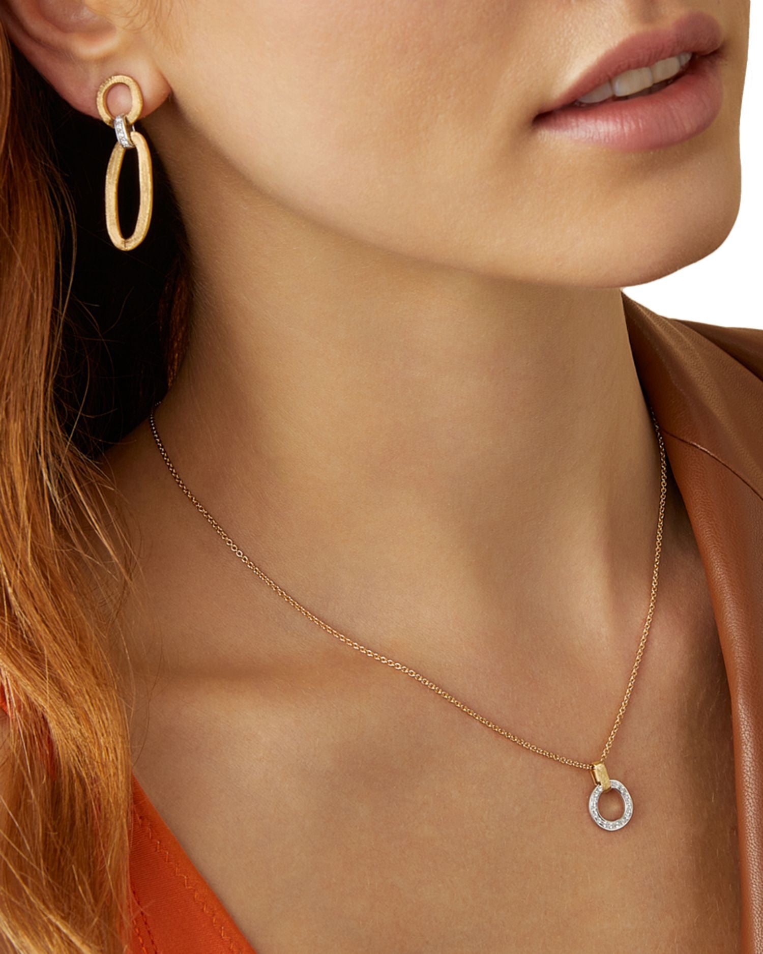 18K White & Yellow Gold Jaipur Link Diamond Flat Circle Pendant Necklace, 16.5'