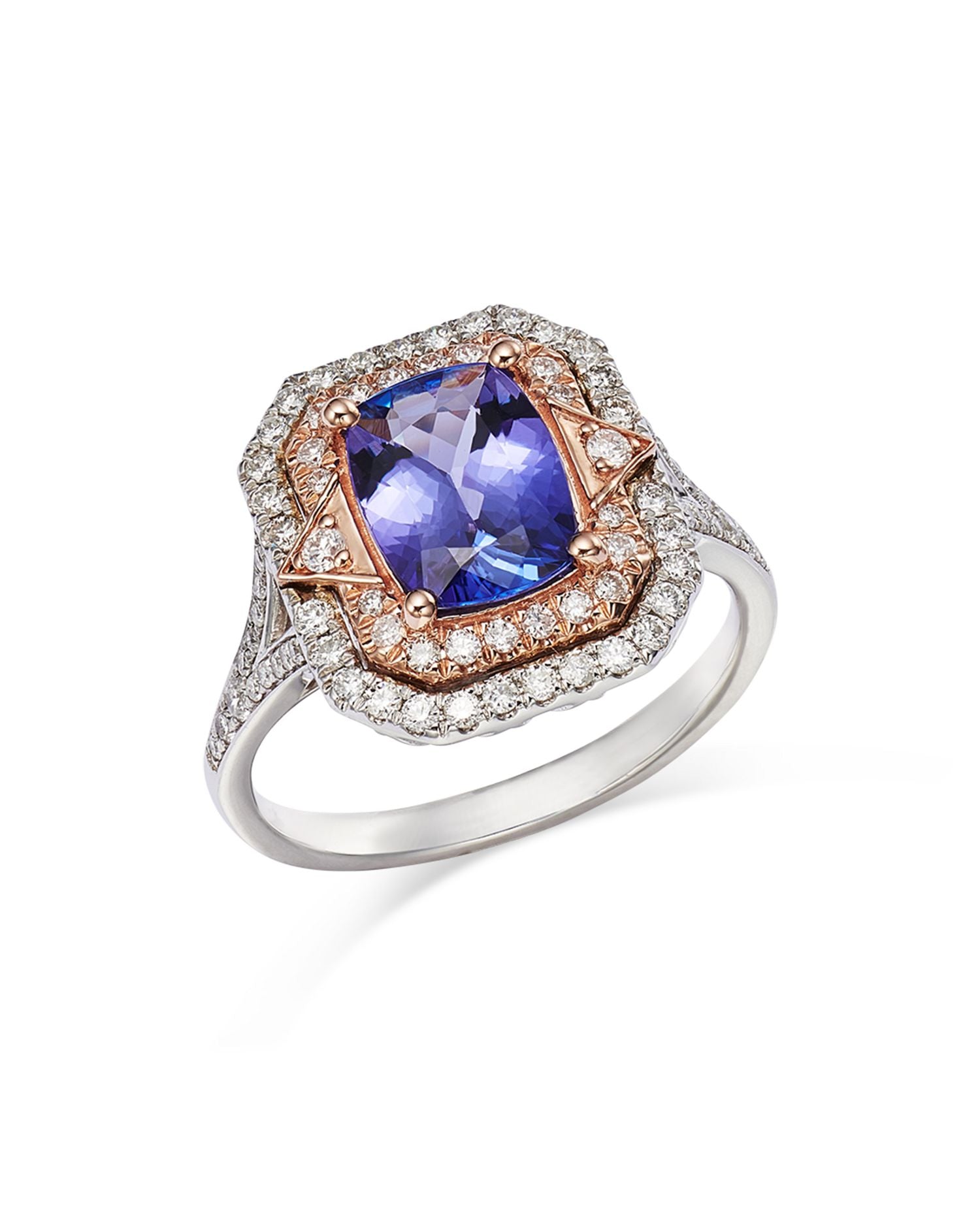 Tanzanite & Diamond Double Halo Ring in 14K Rose & White Gold - Exclusive