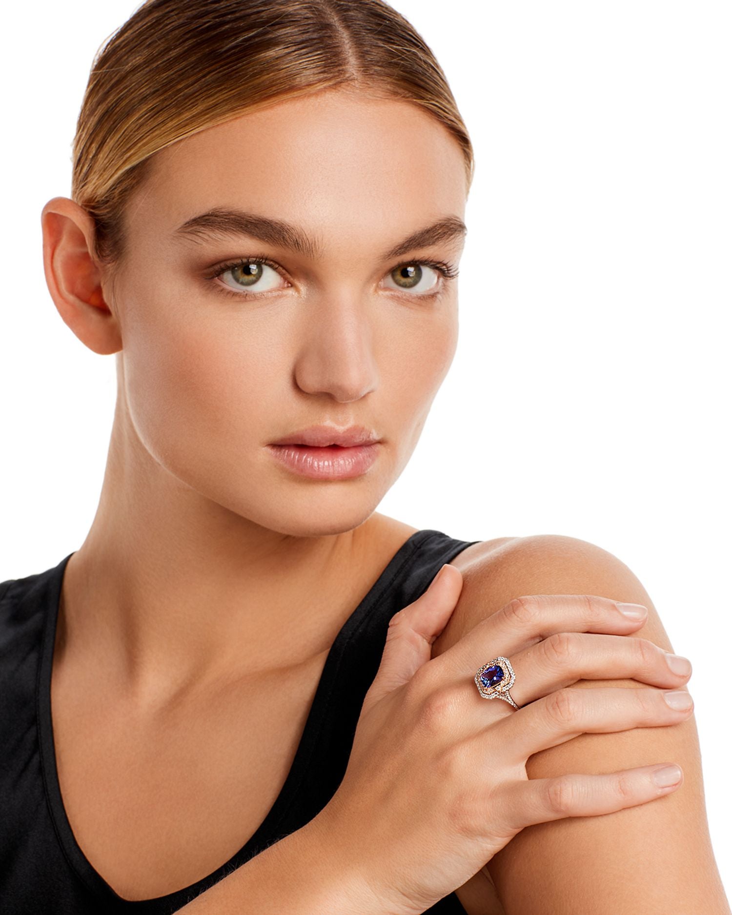 Tanzanite & Diamond Double Halo Ring in 14K Rose & White Gold - Exclusive