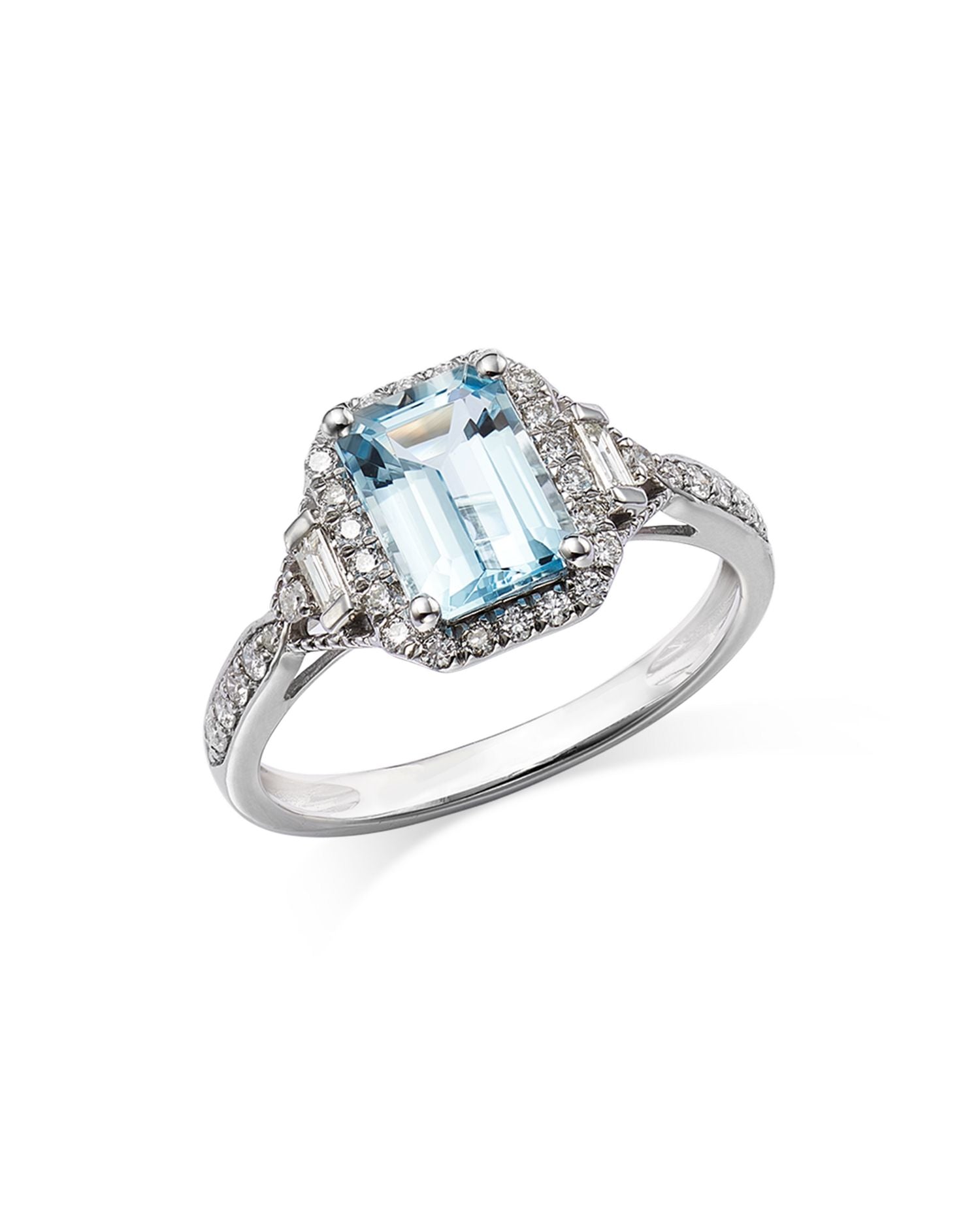 Aquamarine & Diamond Halo Ring in 14K White Gold - Exclusive