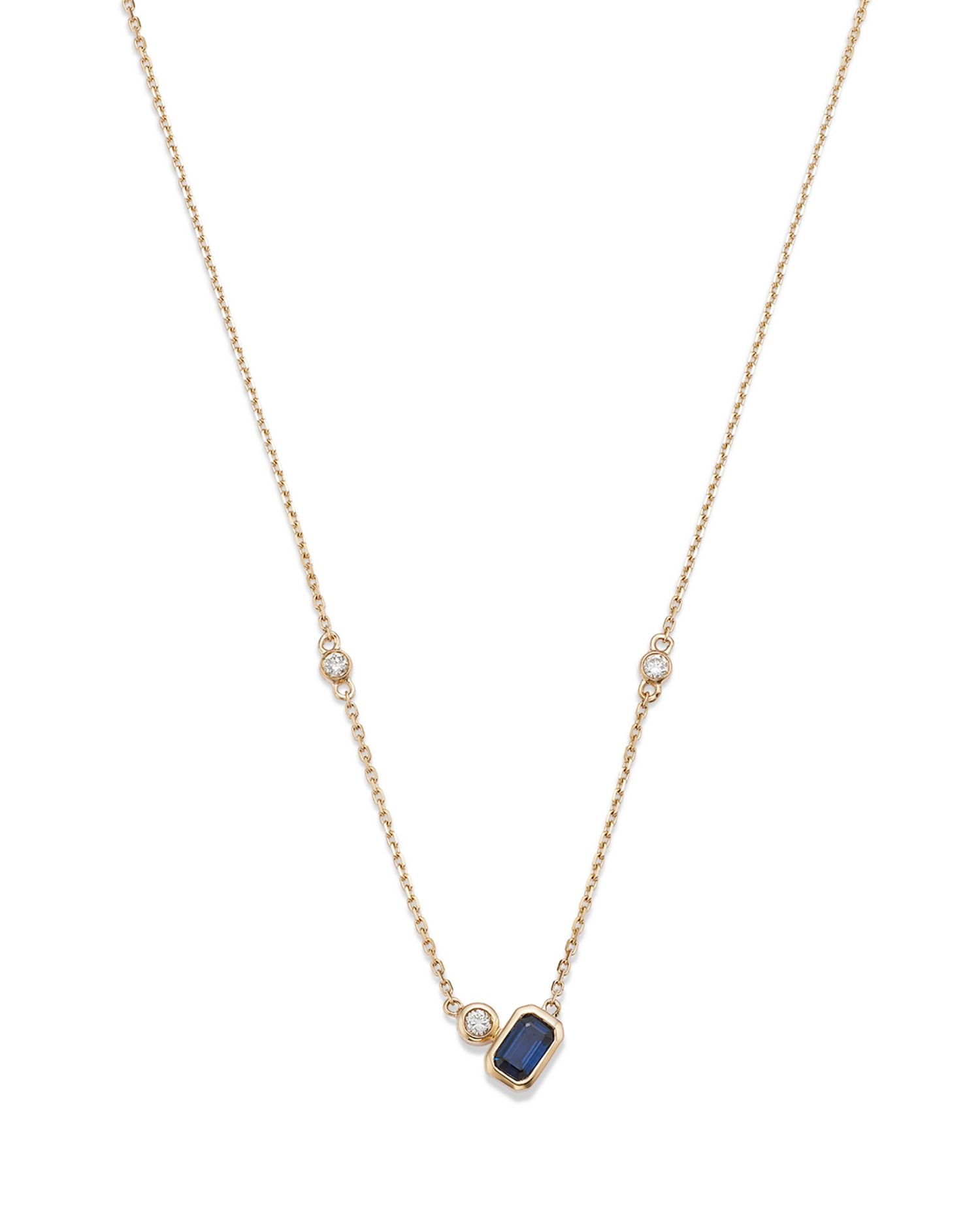 Sapphire and Diamond Accent Necklace in 14K Yellow Gold, 18' - Exclusive