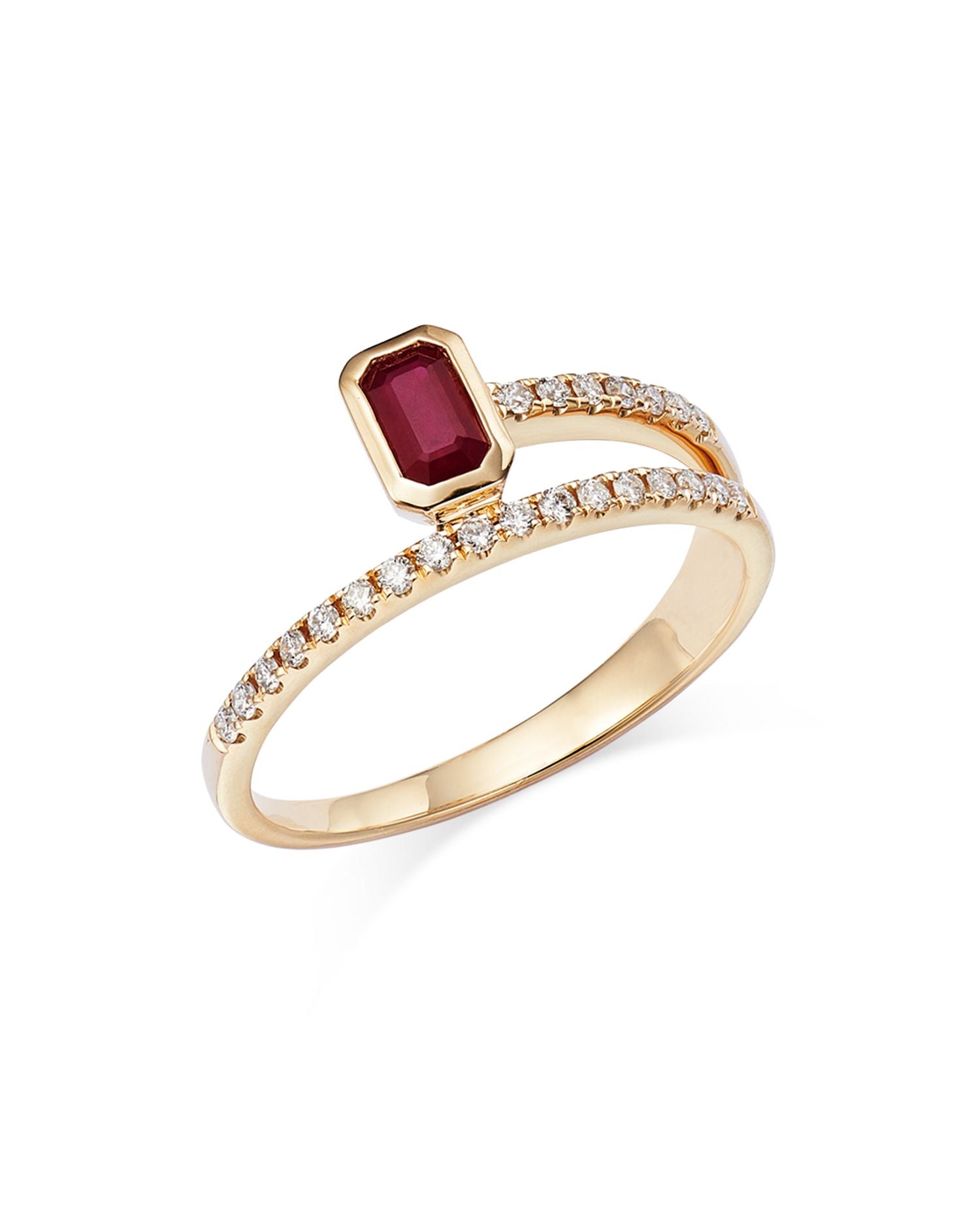 Ruby and Diamond Bypass Ring in 14K Yellow Gold- Exclusive