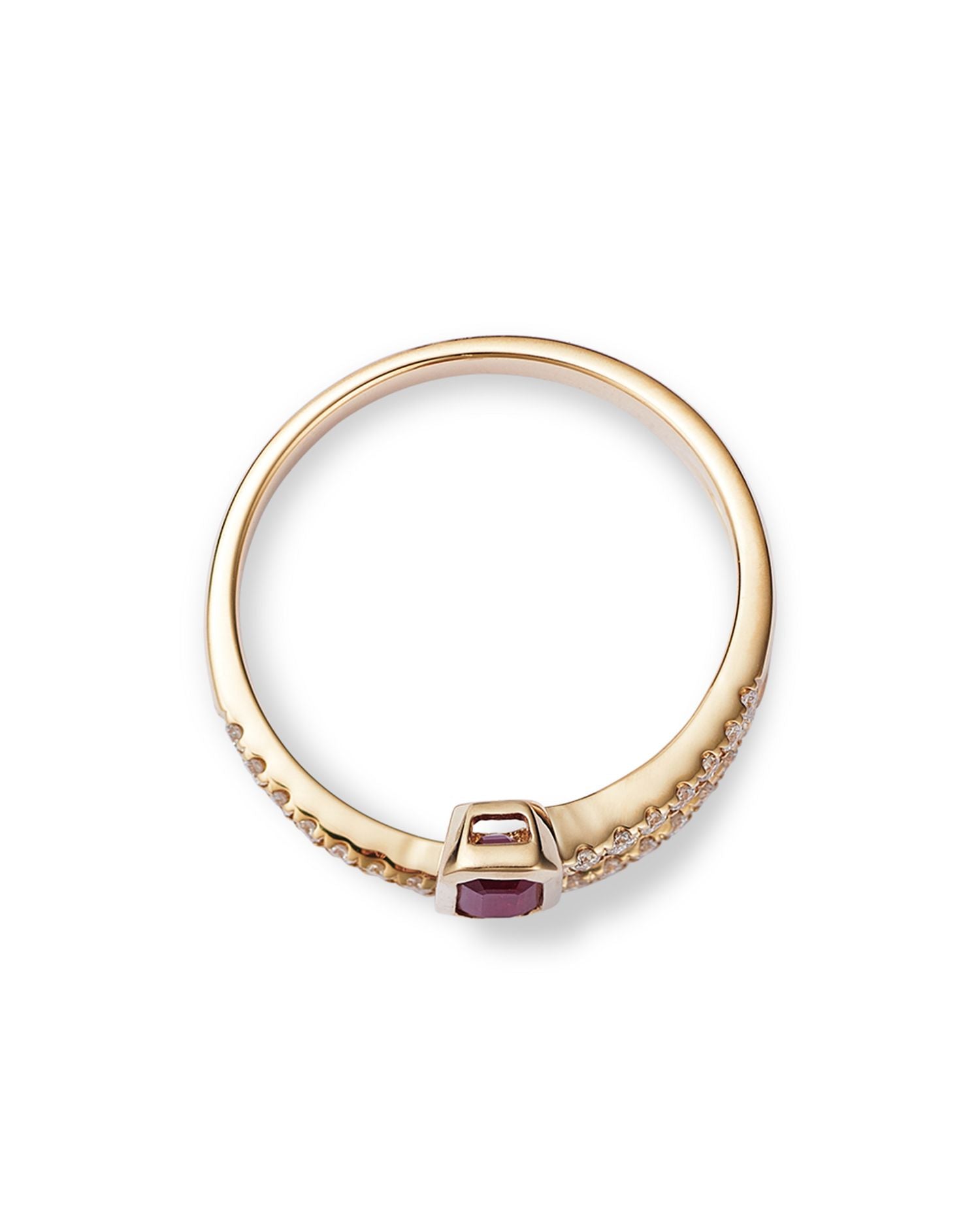 Ruby and Diamond Bypass Ring in 14K Yellow Gold- Exclusive