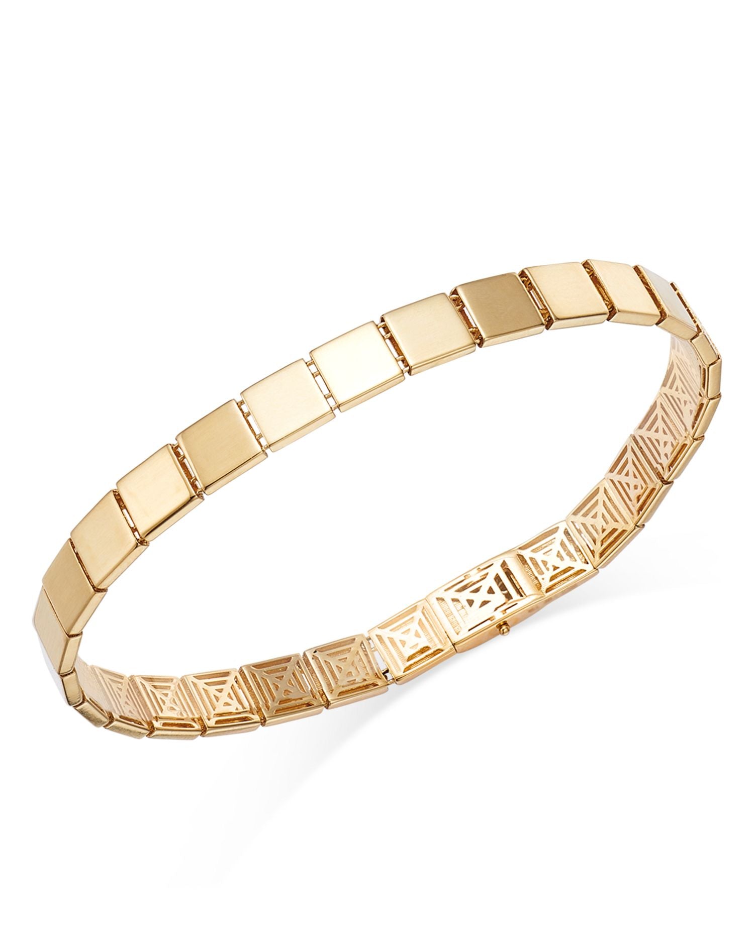 14K Yellow Gold Etched Square Link Bracelet