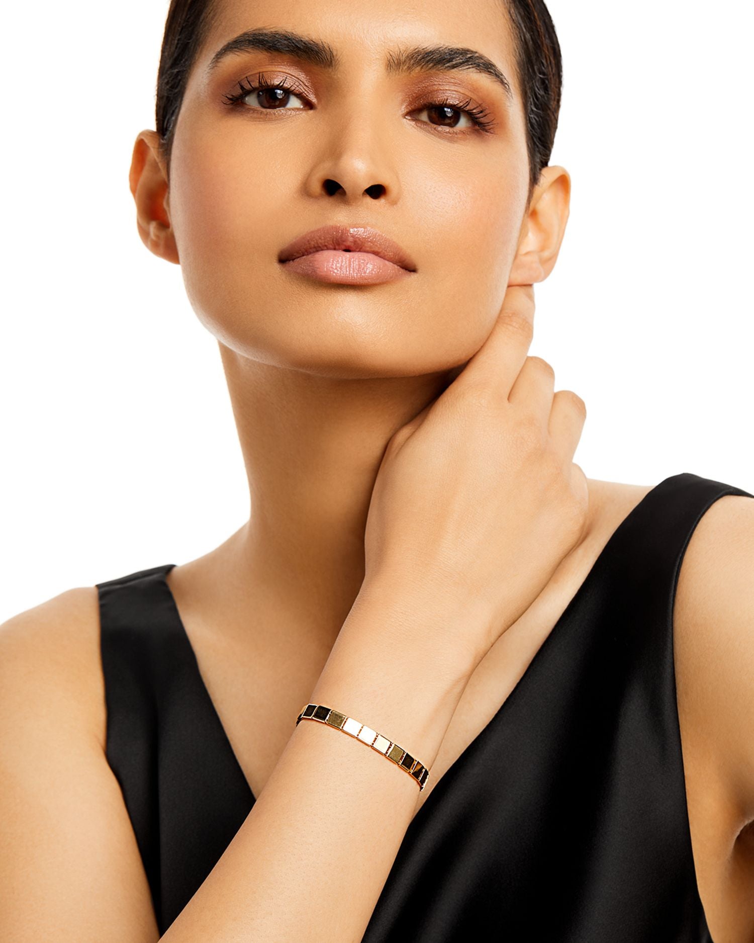 14K Yellow Gold Etched Square Link Bracelet