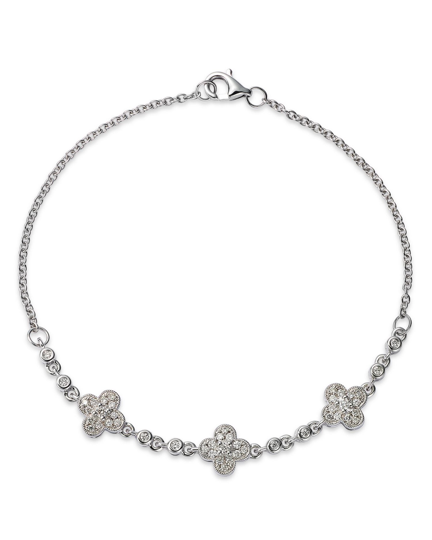 Diamond Clover Station Bracelet in 14K White Gold, 0.30 ct. t.w. - Exclusive