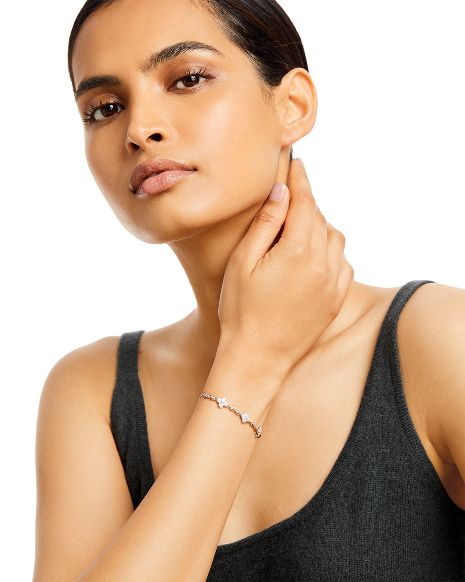 Diamond Clover Station Bracelet in 14K White Gold, 0.30 ct. t.w. - Exclusive