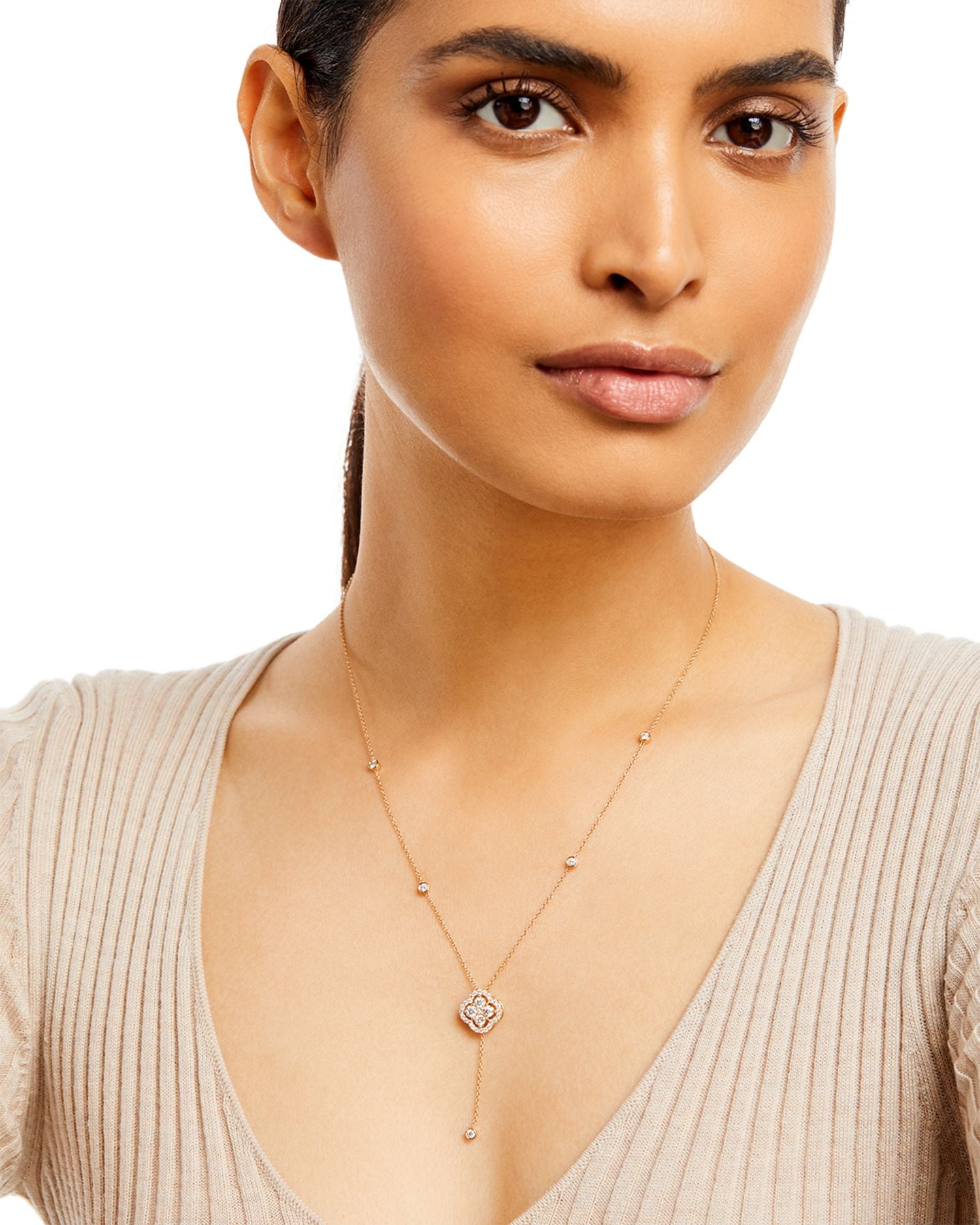 Diamond Clover Lariat Necklace in 14K Yellow Gold, 1.0 ct. t.w. - Exclusive