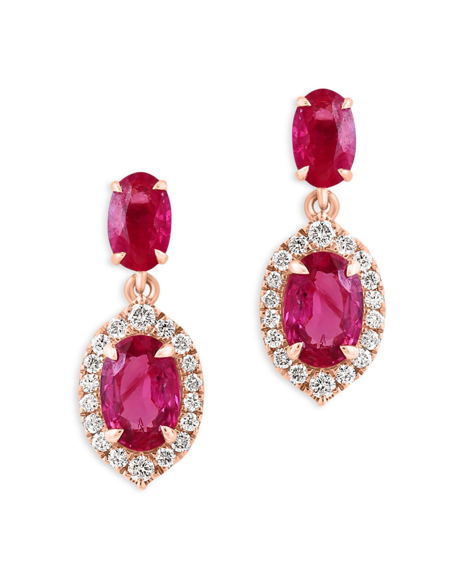 Ruby & Diamond Drop Earrings in 14K Rose Gold - Exclusive
