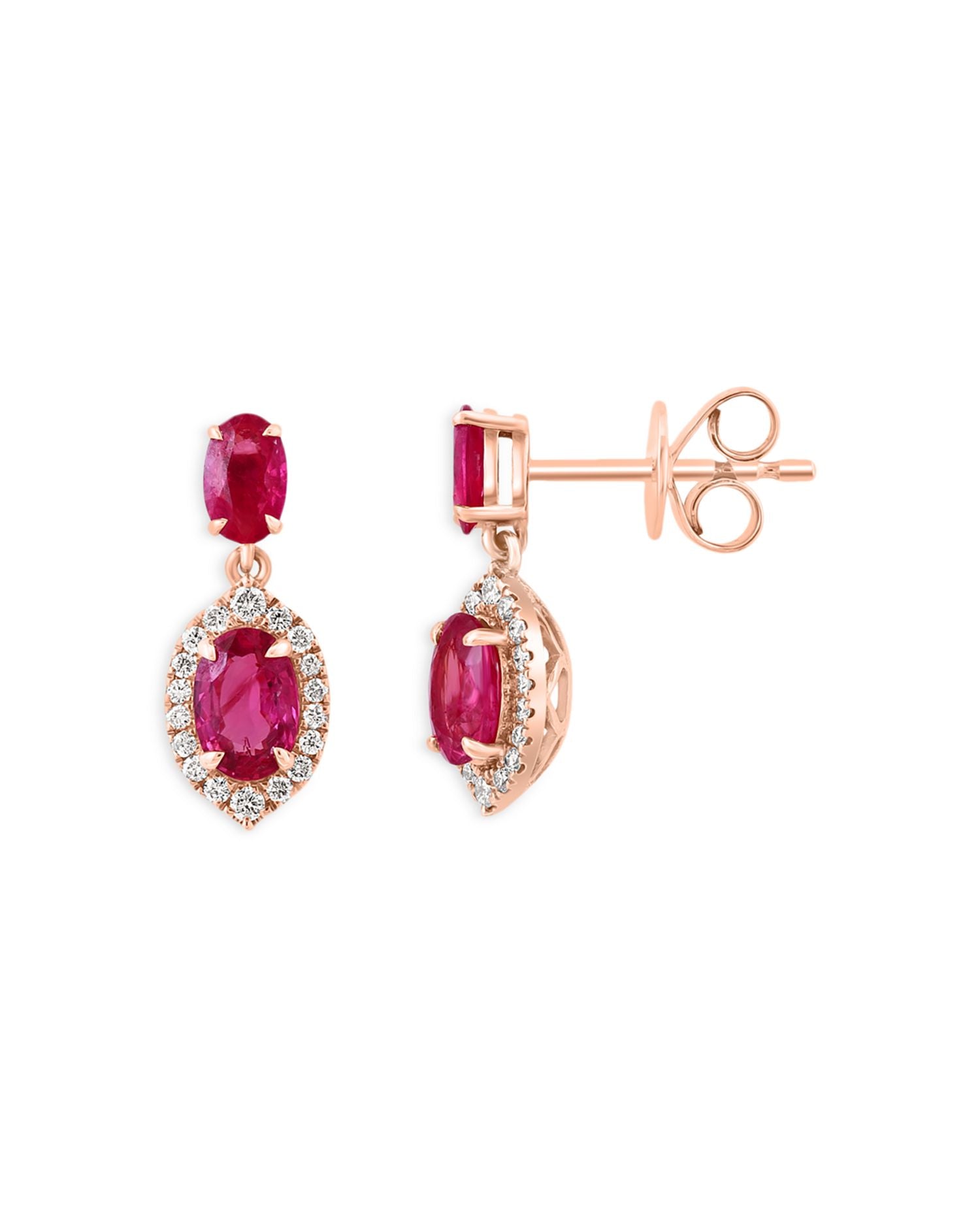 Ruby & Diamond Drop Earrings in 14K Rose Gold - Exclusive