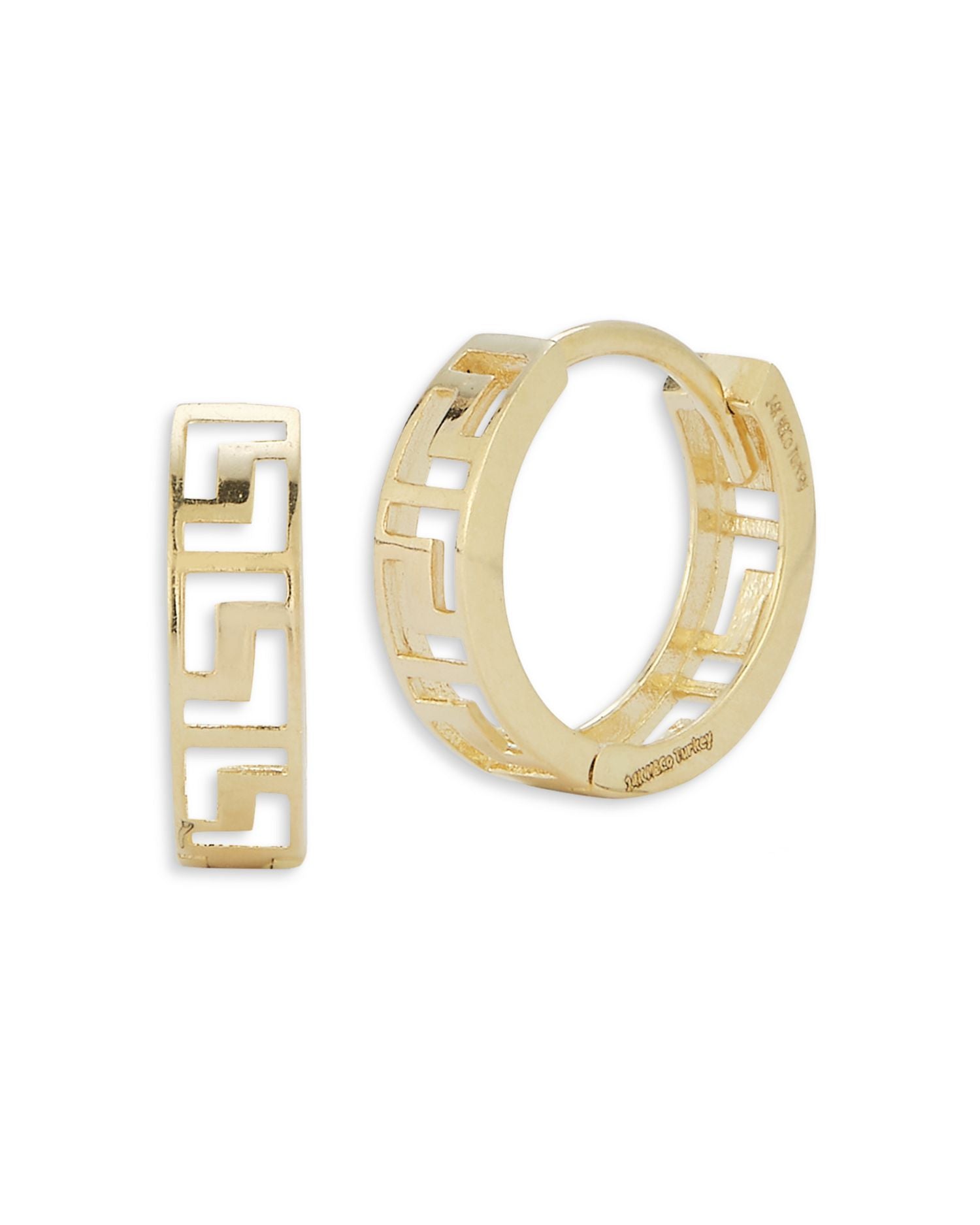 14K Yellow Gold Greek Key Cut Out Huggie Earrings - Exclusive