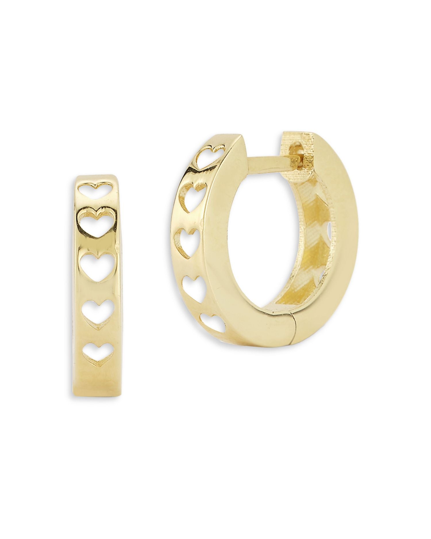 14K Yellow Gold Heart Cut Out Huggie Earrings - Exclusive