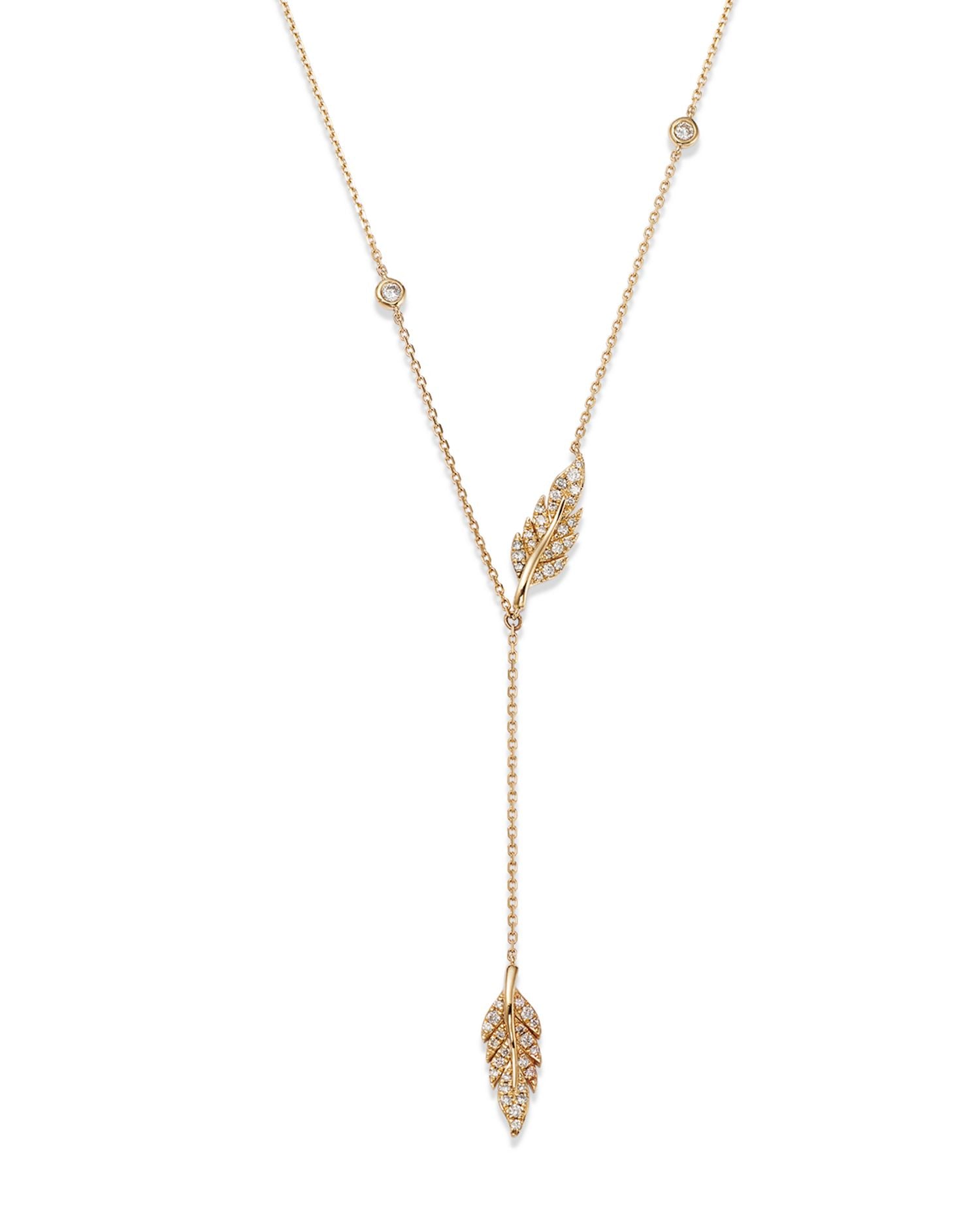 Diamond Leaf Drop Necklace in 14K Yellow Gold, 0.30 ct. t.w. - Exclusive