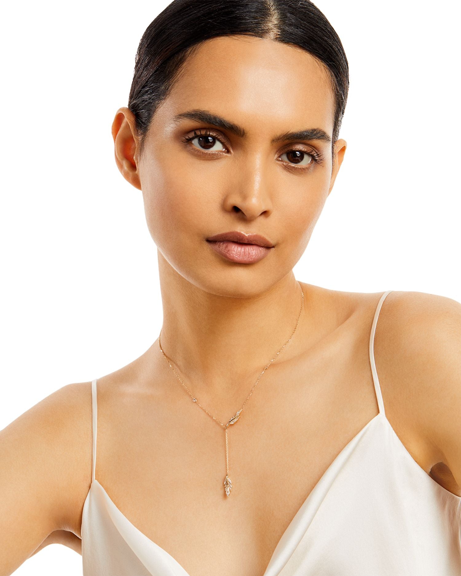 Diamond Leaf Drop Necklace in 14K Yellow Gold, 0.30 ct. t.w. - Exclusive