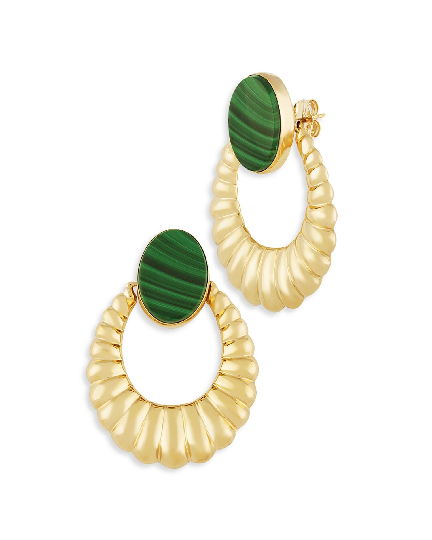 Malachite Hoop Earrings in 14K Yellow Gold - Exclusive