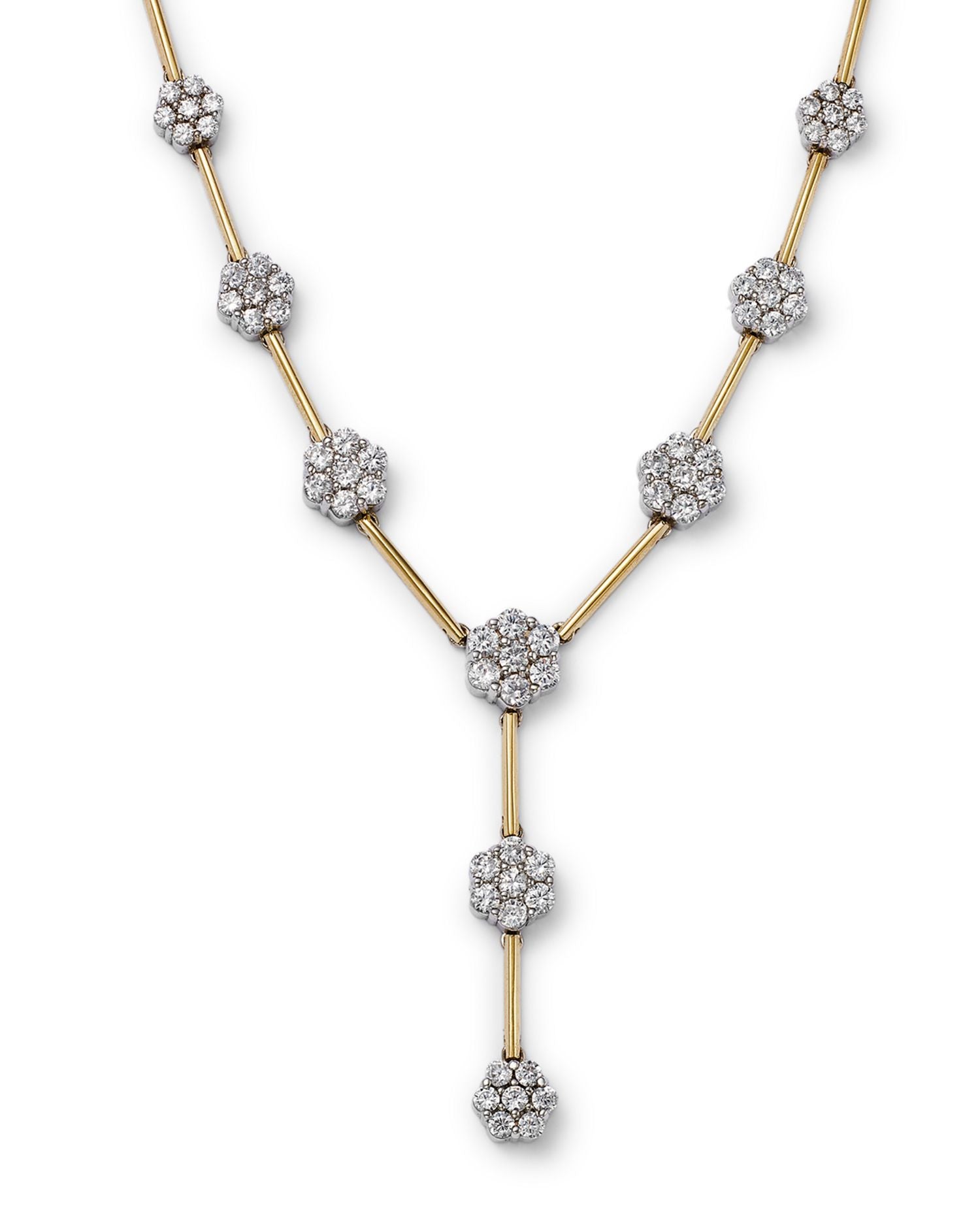 Diamond Flower Cluster Lariat Necklace in 14K Yellow & White Gold, 3.0 ct. t.w. - Exclusive