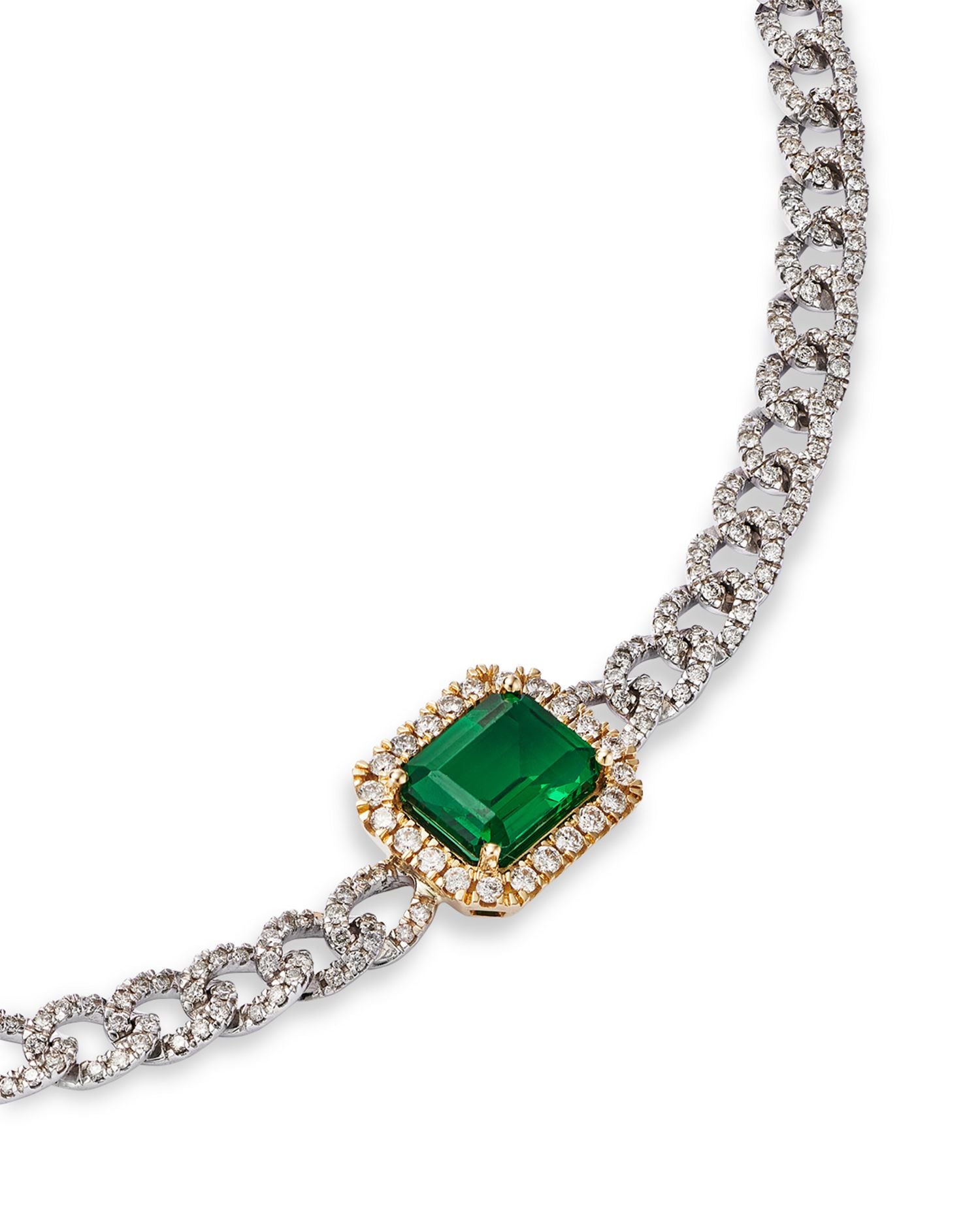 Emerald & Diamond Link Choker Necklace in 14k Yellow & White Gold, 14-18" - Exclusive