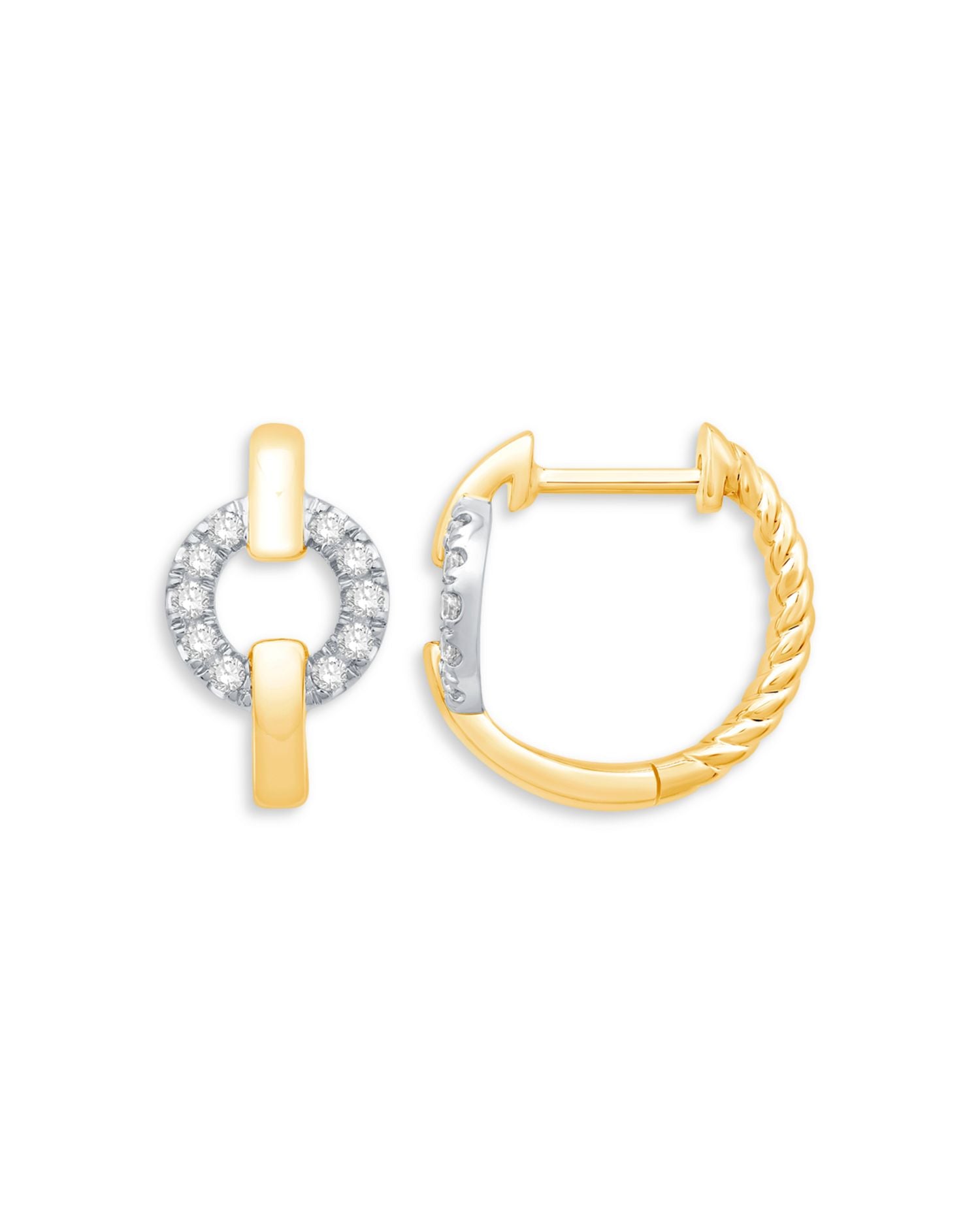 Diamond Circle Huggie Hoop Earrings in 14K White and Yellow Gold, 0.15 ct. t.w. - Exclusive