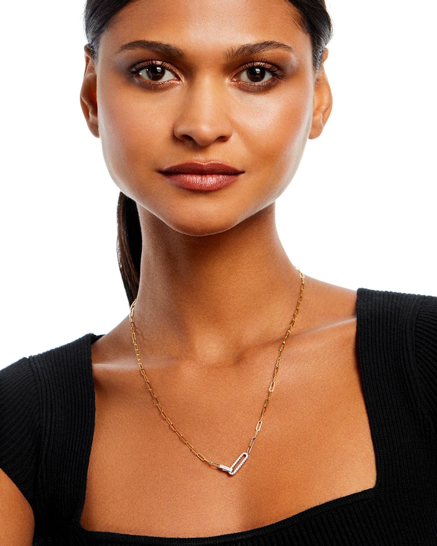 Diamond Paperclip Lariat Necklace in 14K Yellow Gold, 0.30 ct.  t.w. - Exclusive