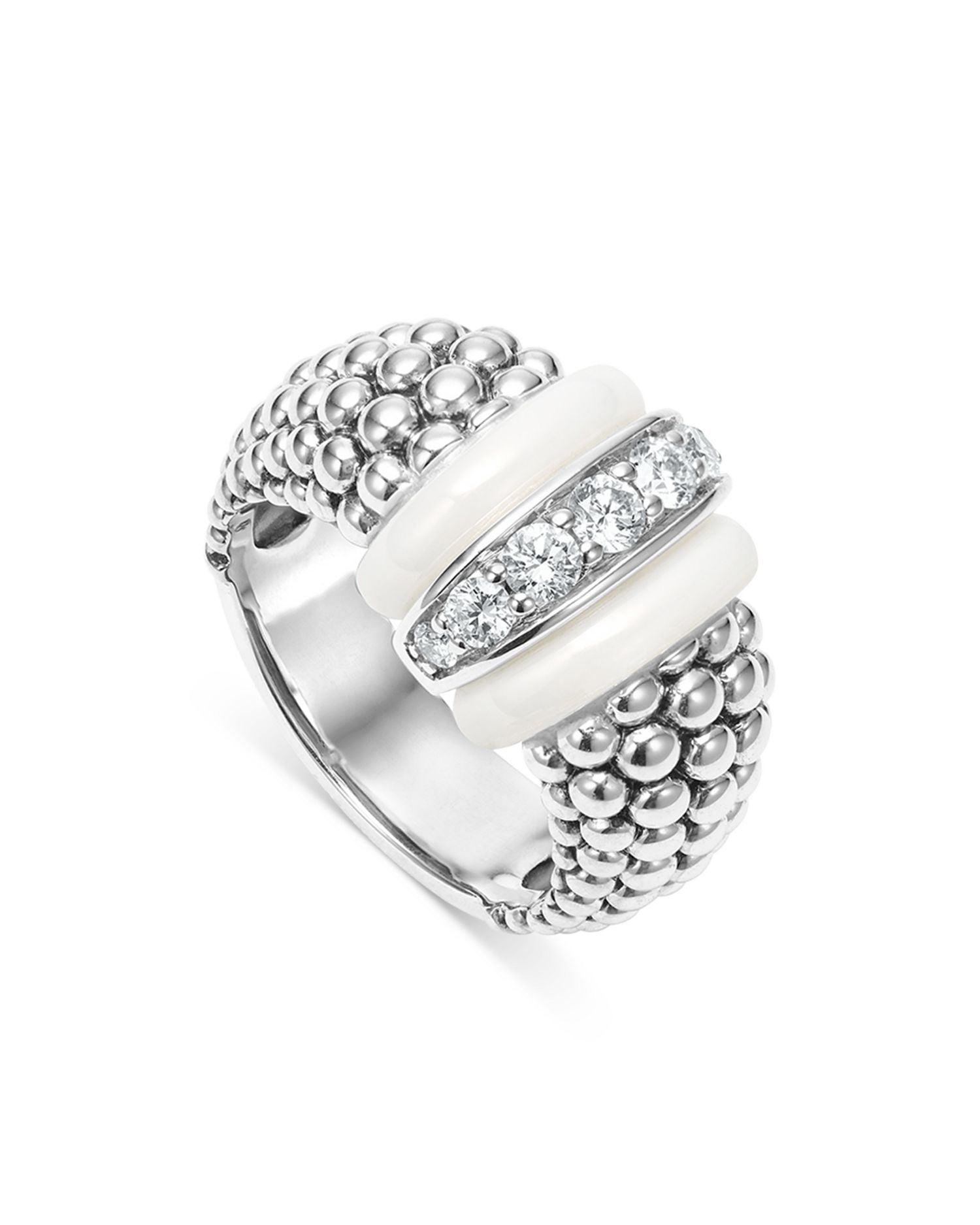 Ceramic & Sterling Silver White Caviar Diamond Ring