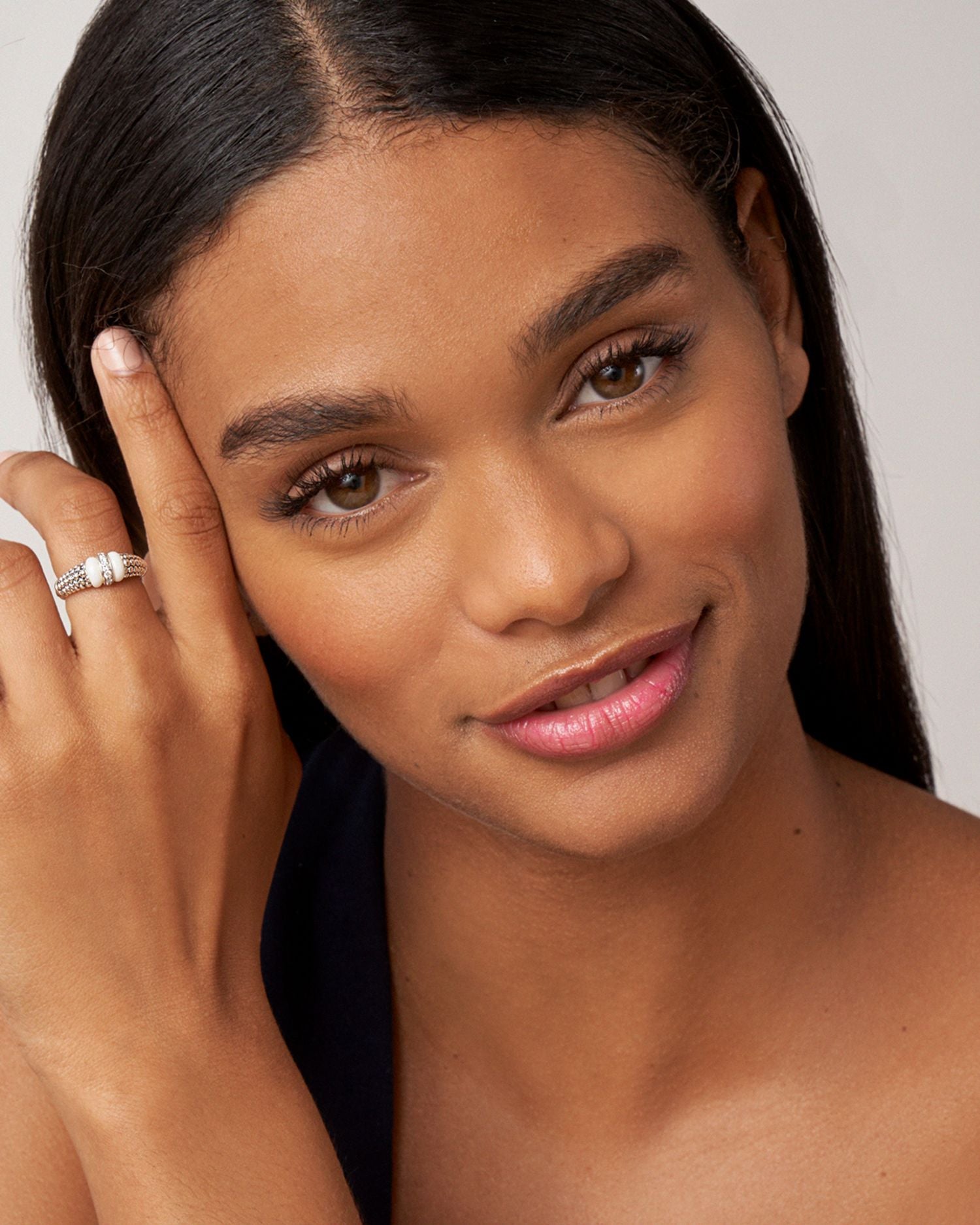 Ceramic & Sterling Silver White Caviar Diamond Stacking Ring