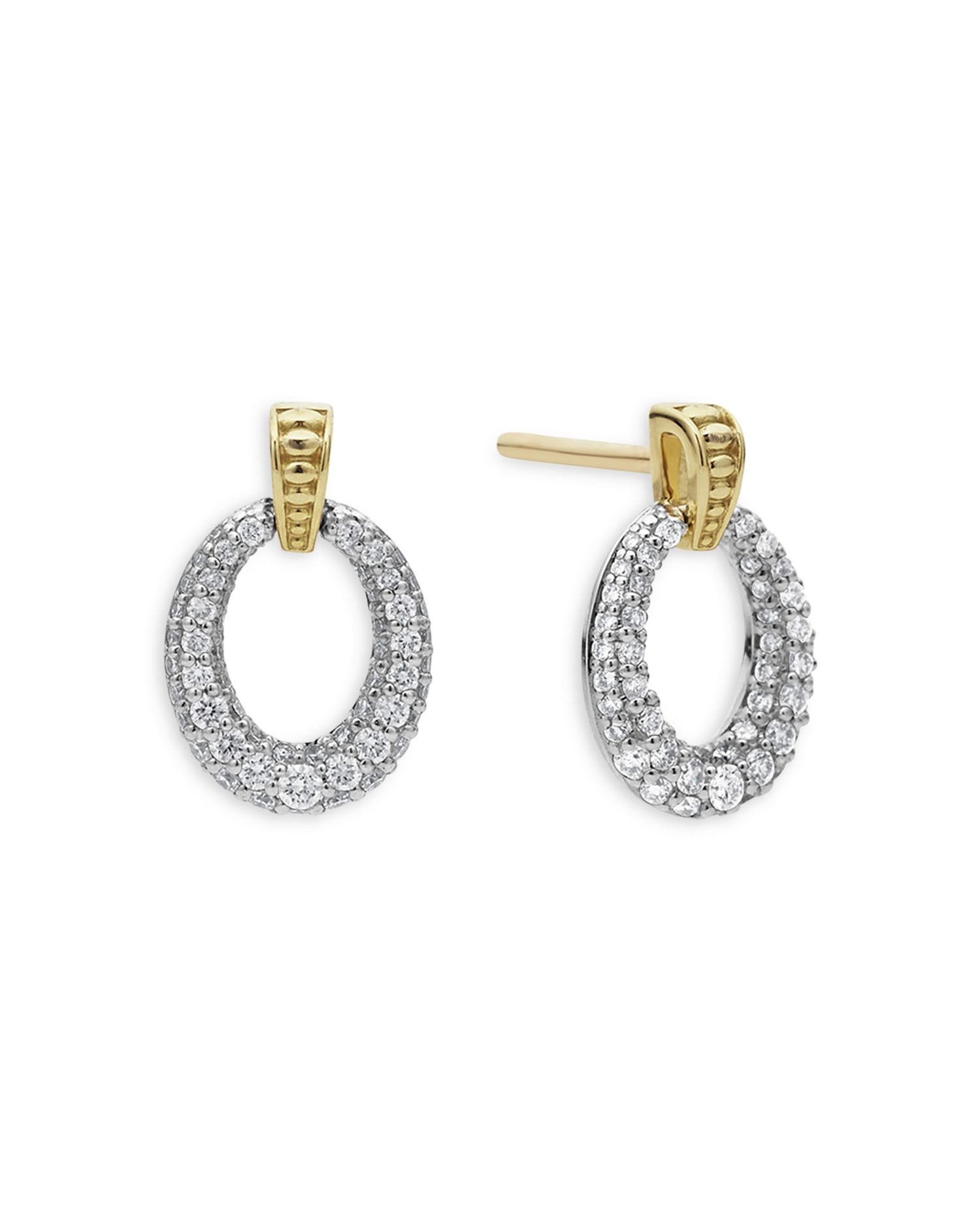 Sterling Silver & 18K Gold Caviar Lux Diamond Oval Drop Earrings