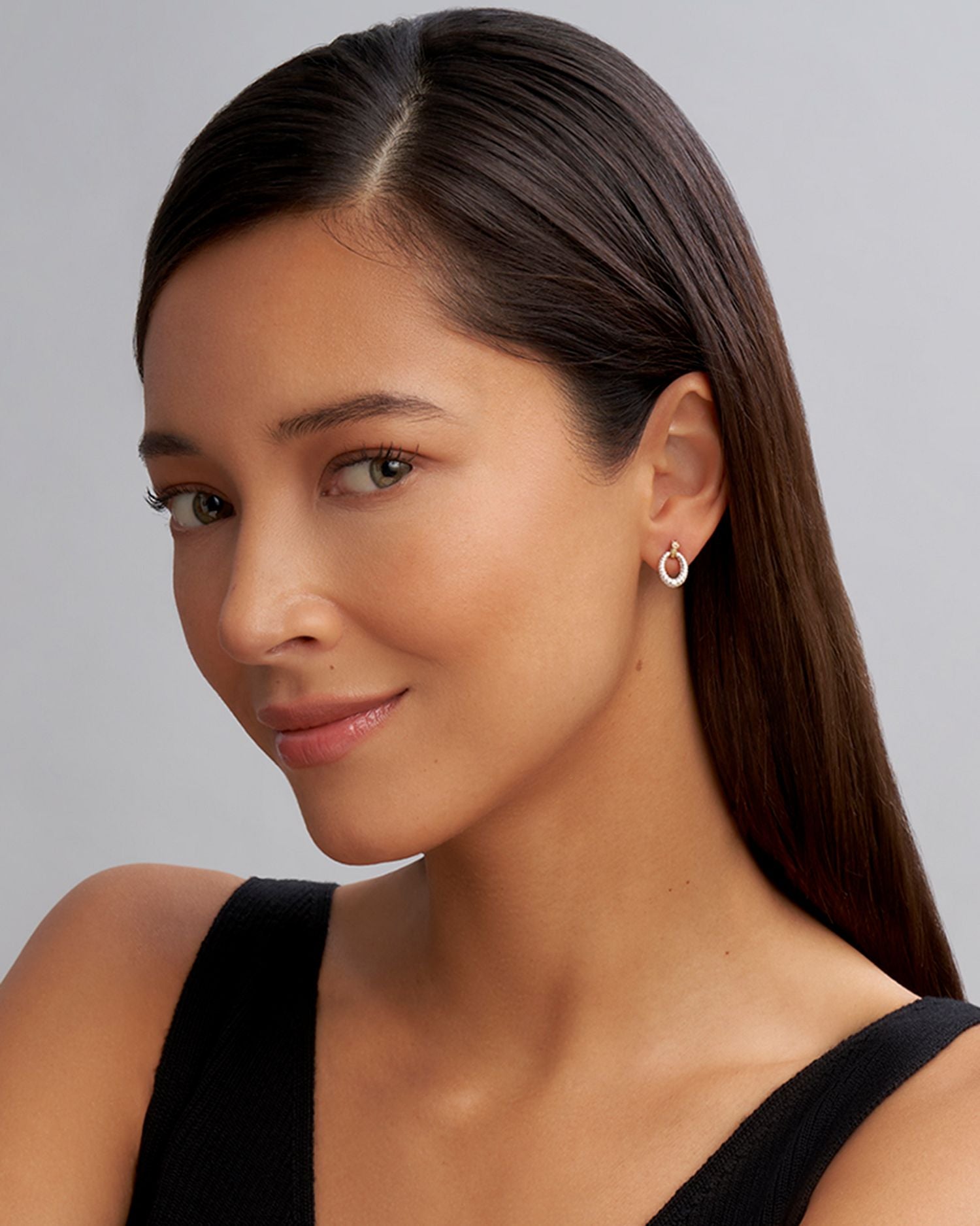 Sterling Silver & 18K Gold Caviar Lux Diamond Oval Drop Earrings