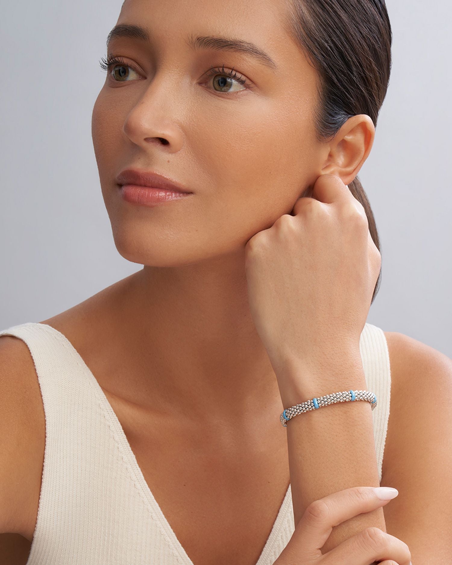 Ceramic & Sterling Silver Blue Caviar Station Bracelet