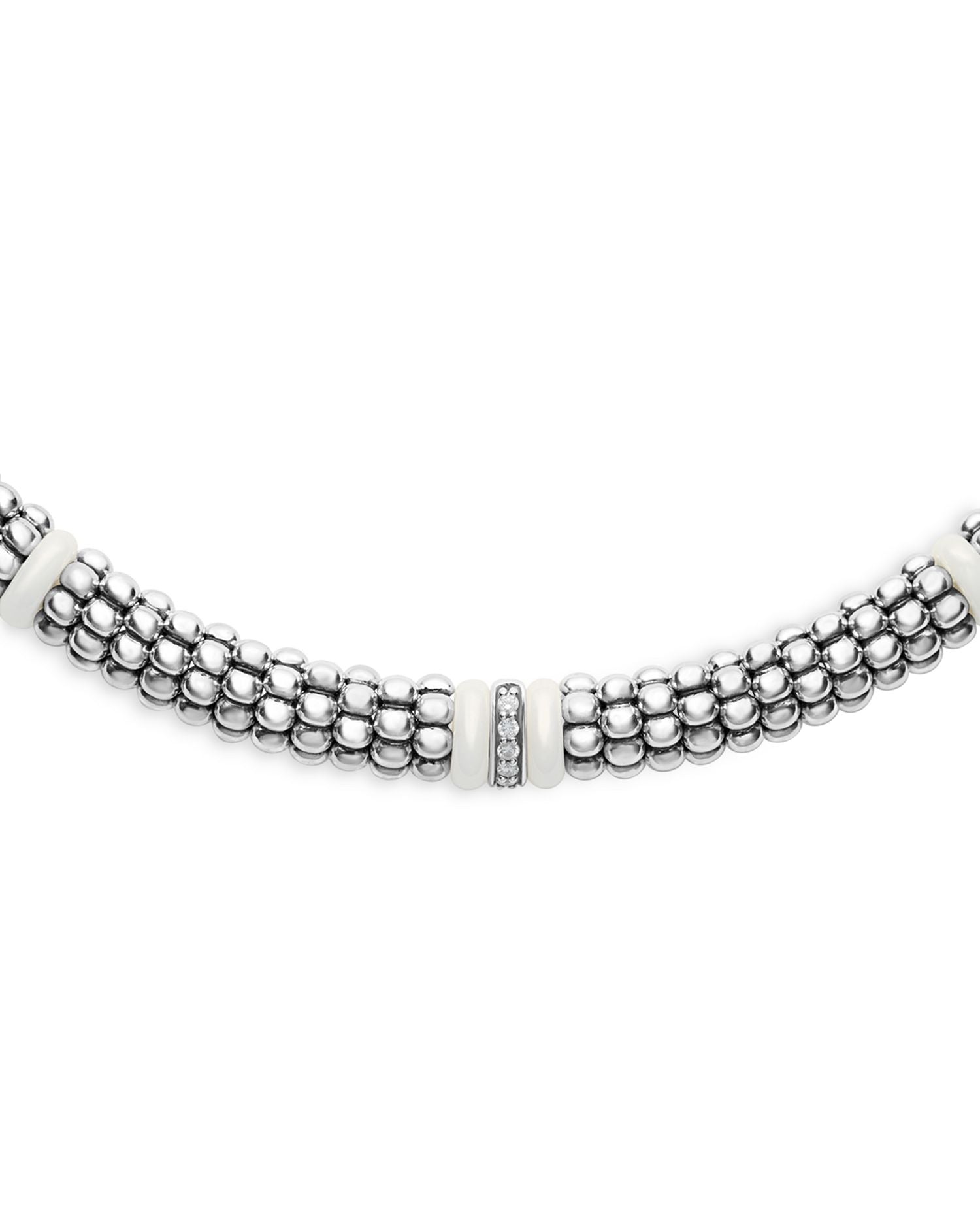 Ceramic & Sterling Silver White Caviar Diamond Station Necklace, 18"